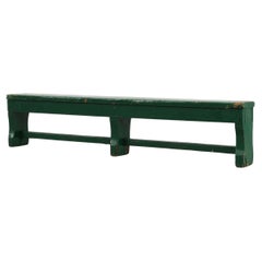 Antique Rustic primitive green farmhouse bench in solid oak, France ca. 1900