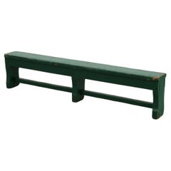 Antique Rustic primitive green farmhouse bench in solid oak, France ca. 1900