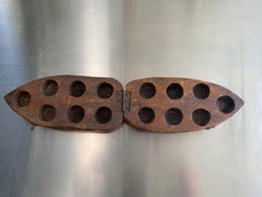 Rustic Primitive Hand-Carved Wooden Mancala Game Board, Vintage