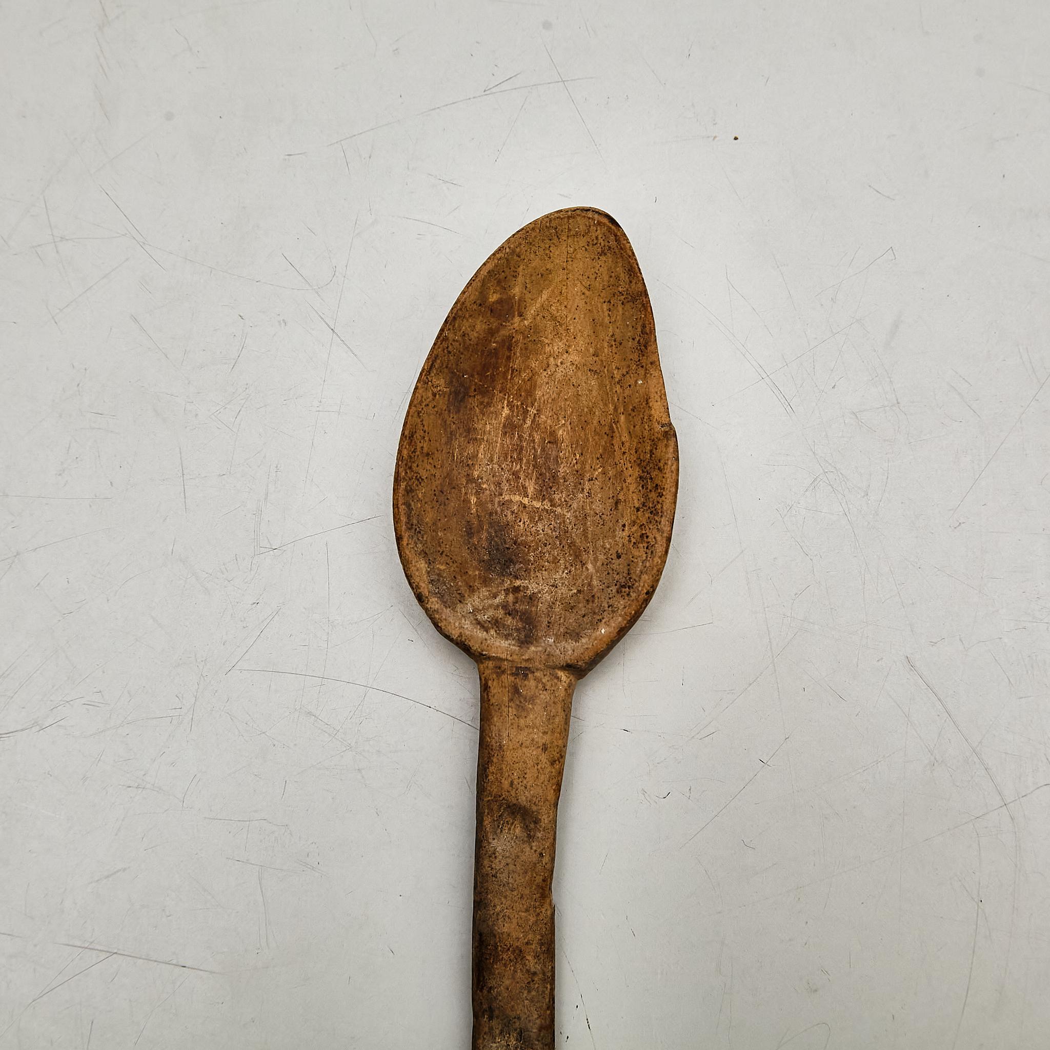 Spanish Rustic Primitive Pastor Handmade Wood Spoon, circa 1930 For Sale