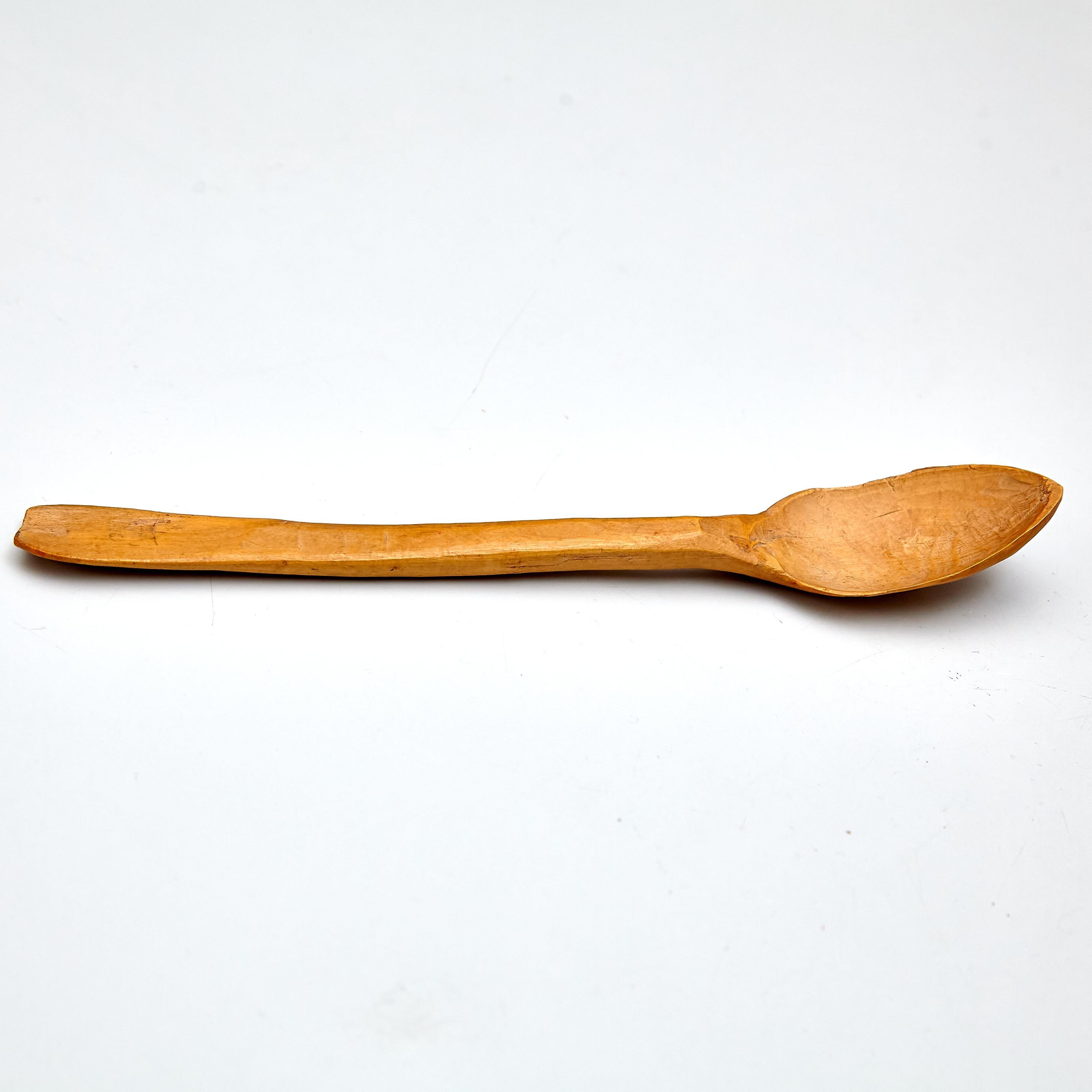 Spanish Rustic Primitive Pastor Handmade Wood Spoon, circa 1930 For Sale