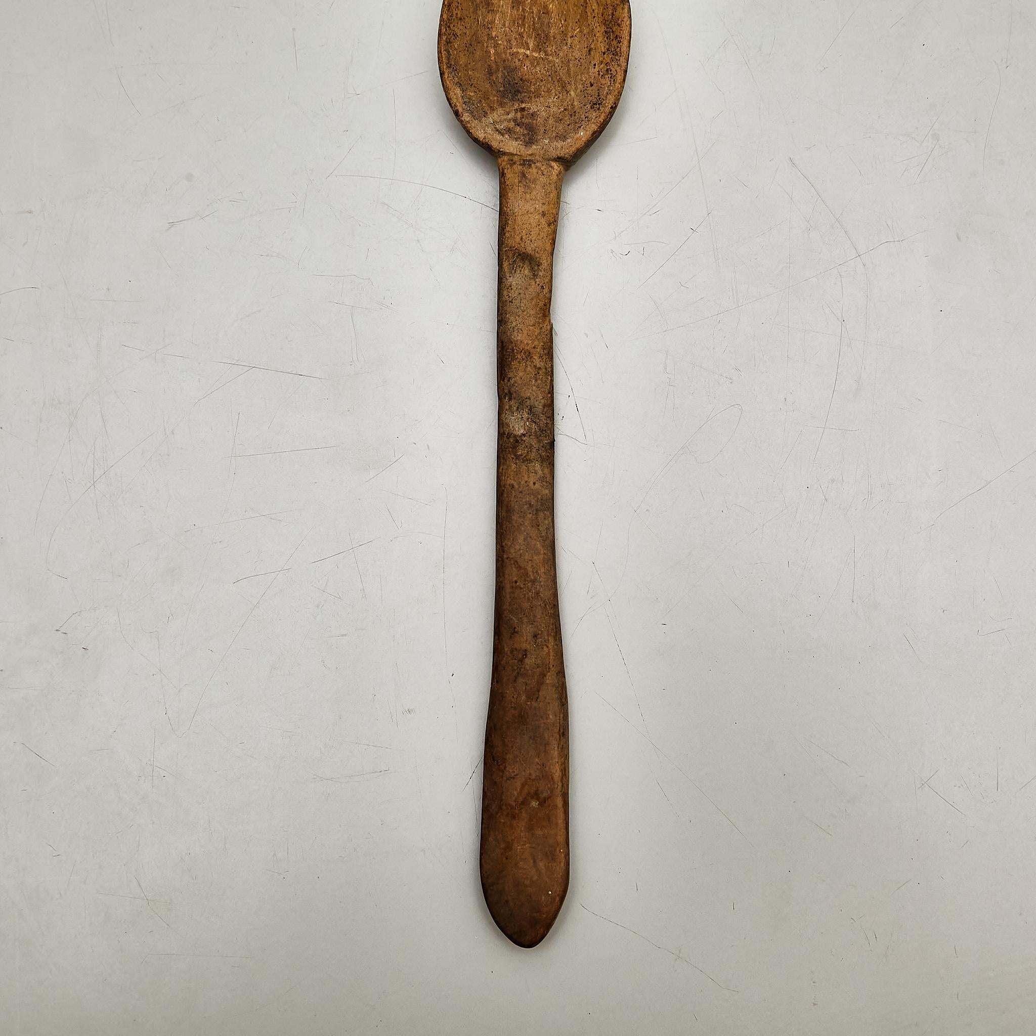 Rustic Primitive Pastor Handmade Wood Spoon, circa 1930 In Fair Condition For Sale In Barcelona, ES