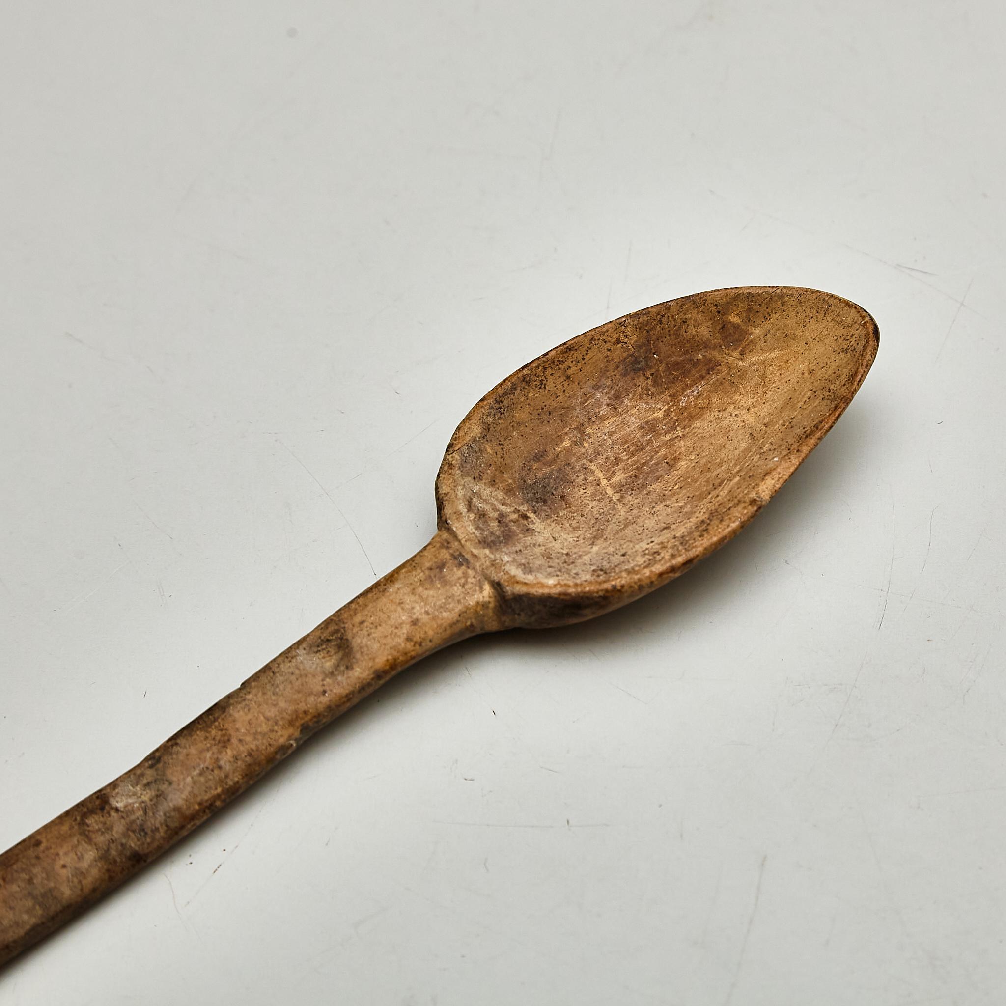 Mid-20th Century Rustic Primitive Pastor Handmade Wood Spoon, circa 1930