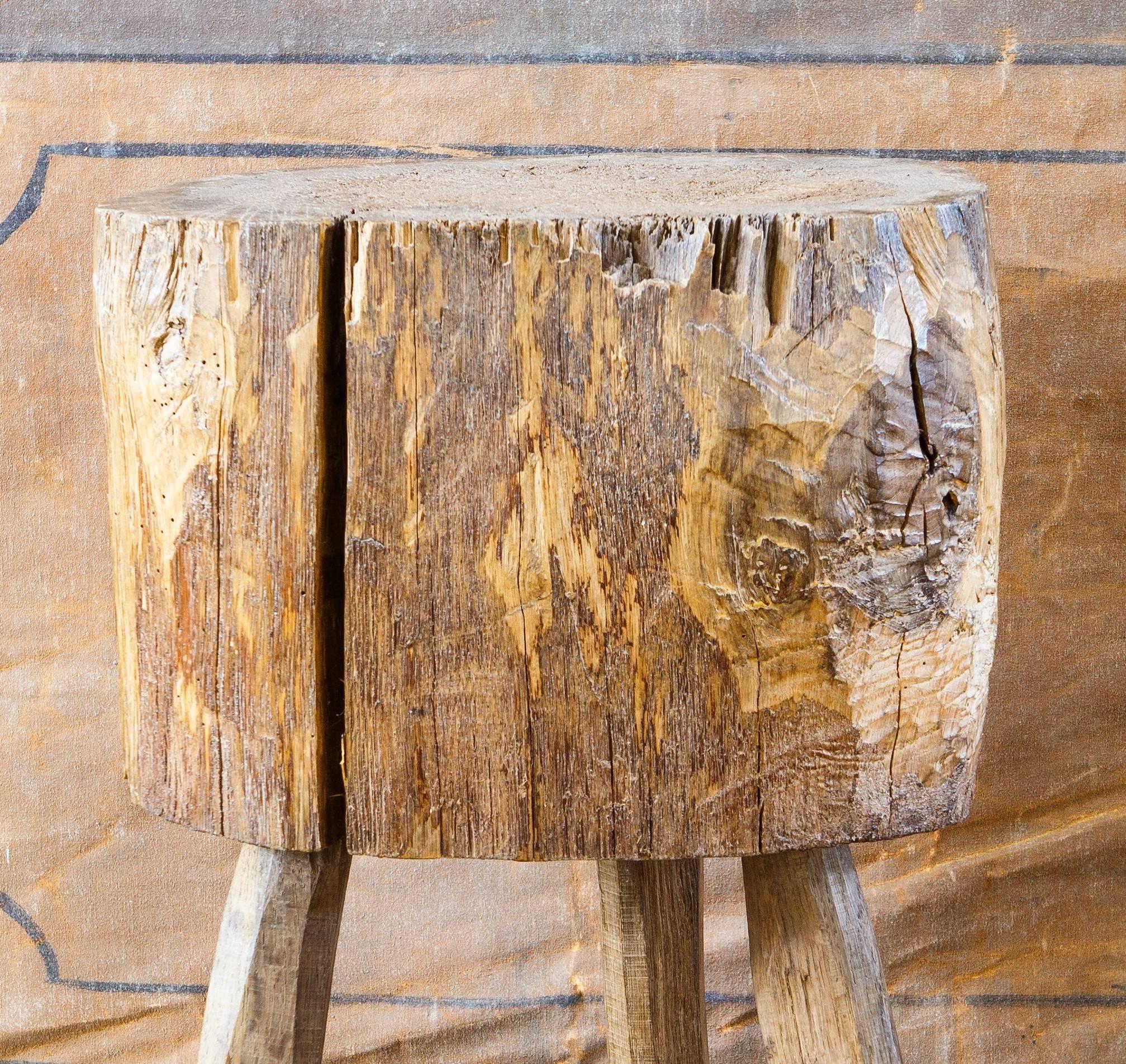 Rustic, Primitive Three-Legged Chopping Block In Distressed Condition In Houston, TX