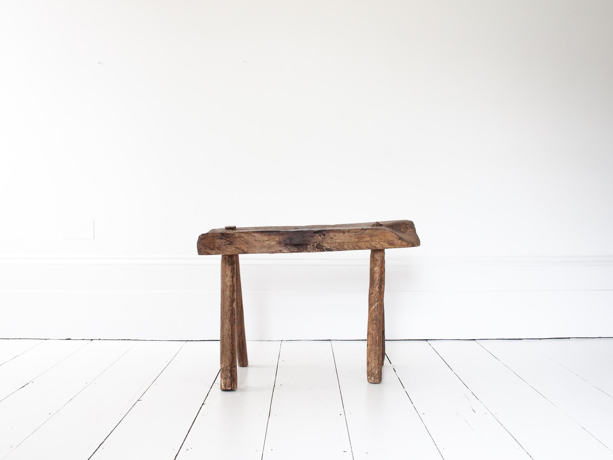 Wood Rustic, Primitive, Wabi Sabi, Antique, Naive Vintage Bench, England, c19th C For Sale