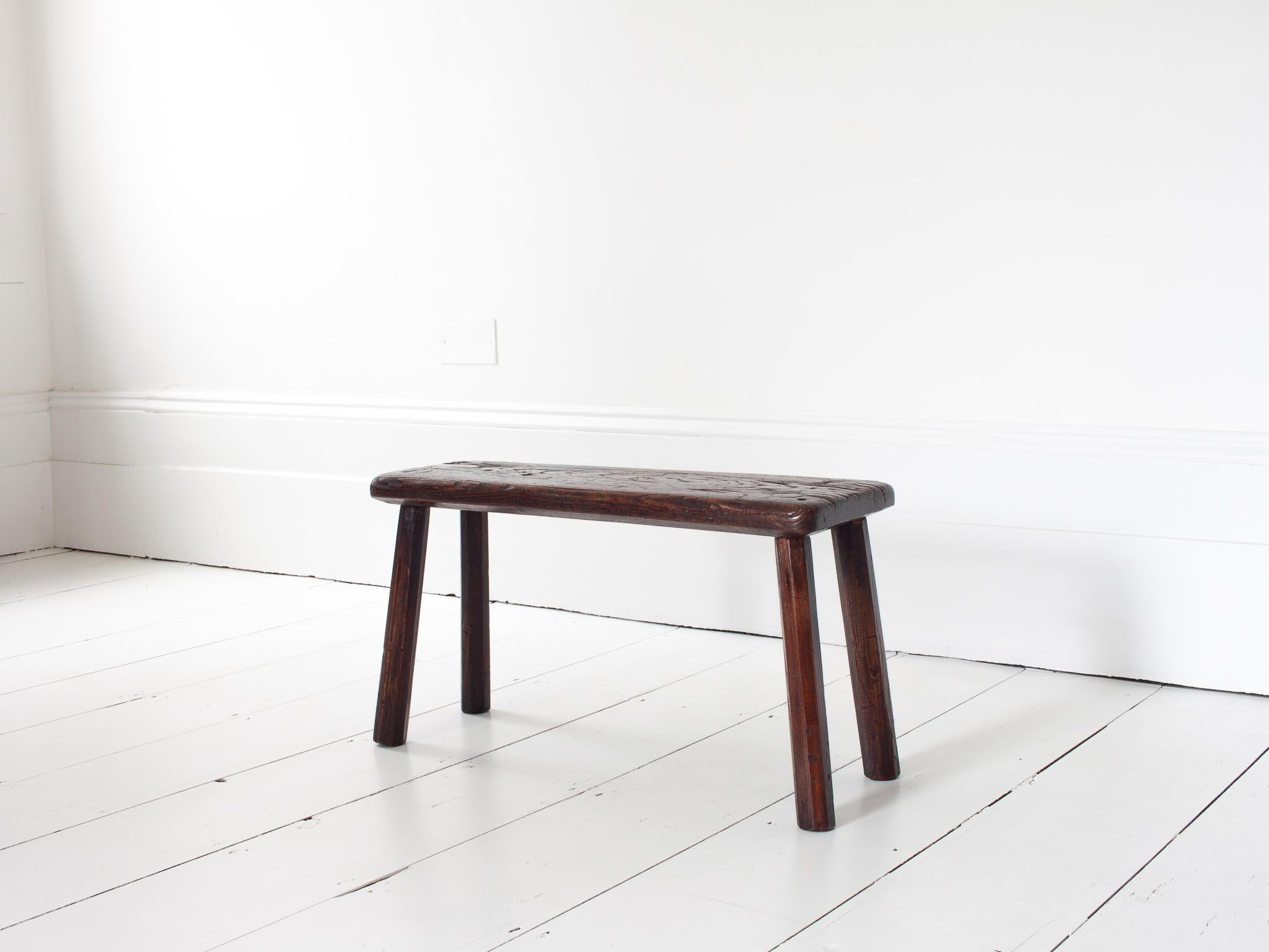 Rustic, Primitive, Wabi Sabi, Antique, Naive Vintage Stool/Bench, England 19th C For Sale 5