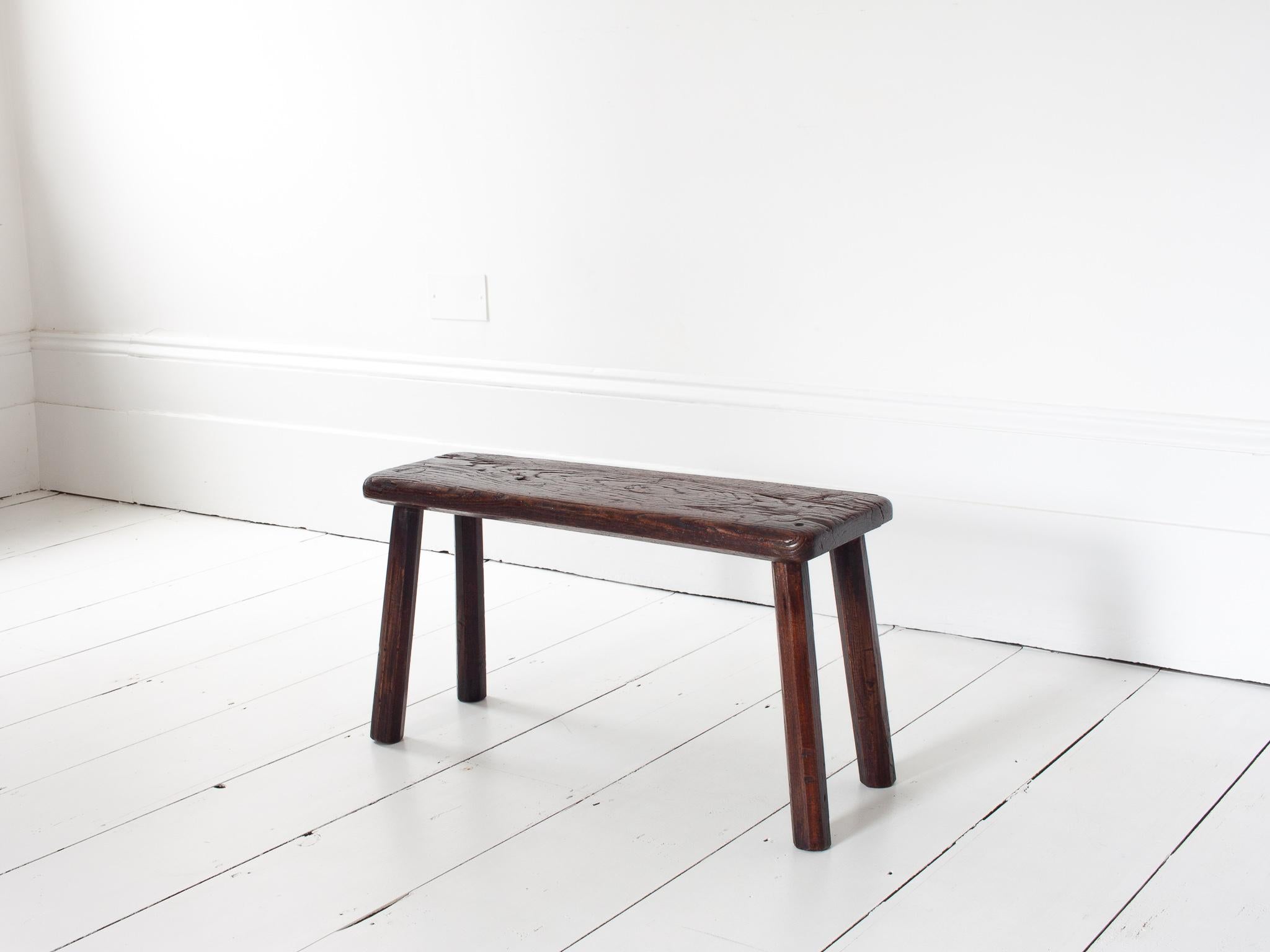 Rustic, Primitive, Wabi Sabi, Antique, Naive Vintage Stool/Bench, England 19th C For Sale 6