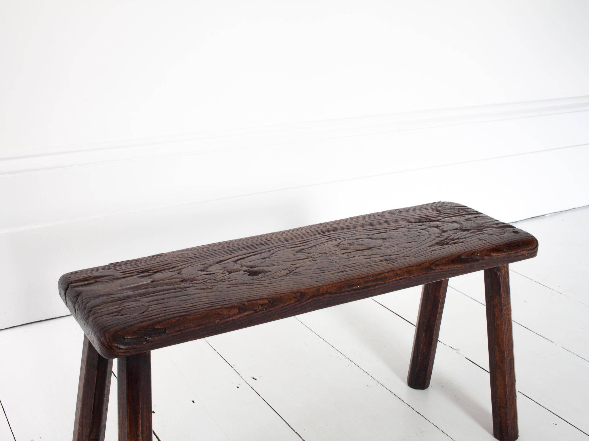 Rustic, Primitive, Wabi Sabi, Antique, Naive Vintage Stool/Bench, England 19th C For Sale 9