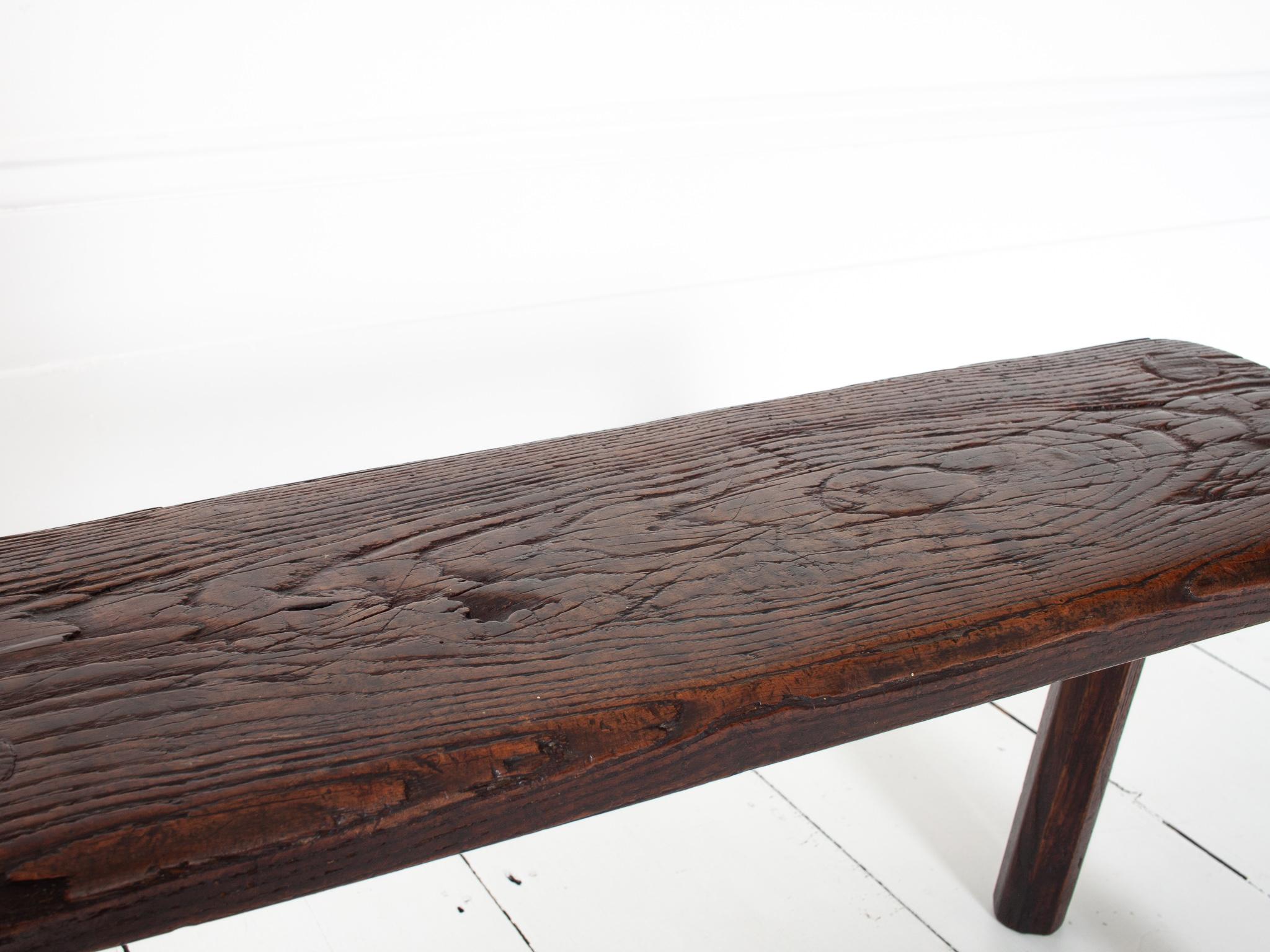 Rustic, Primitive, Wabi Sabi, Antique, Naive Vintage Stool/Bench, England 19th C For Sale 10