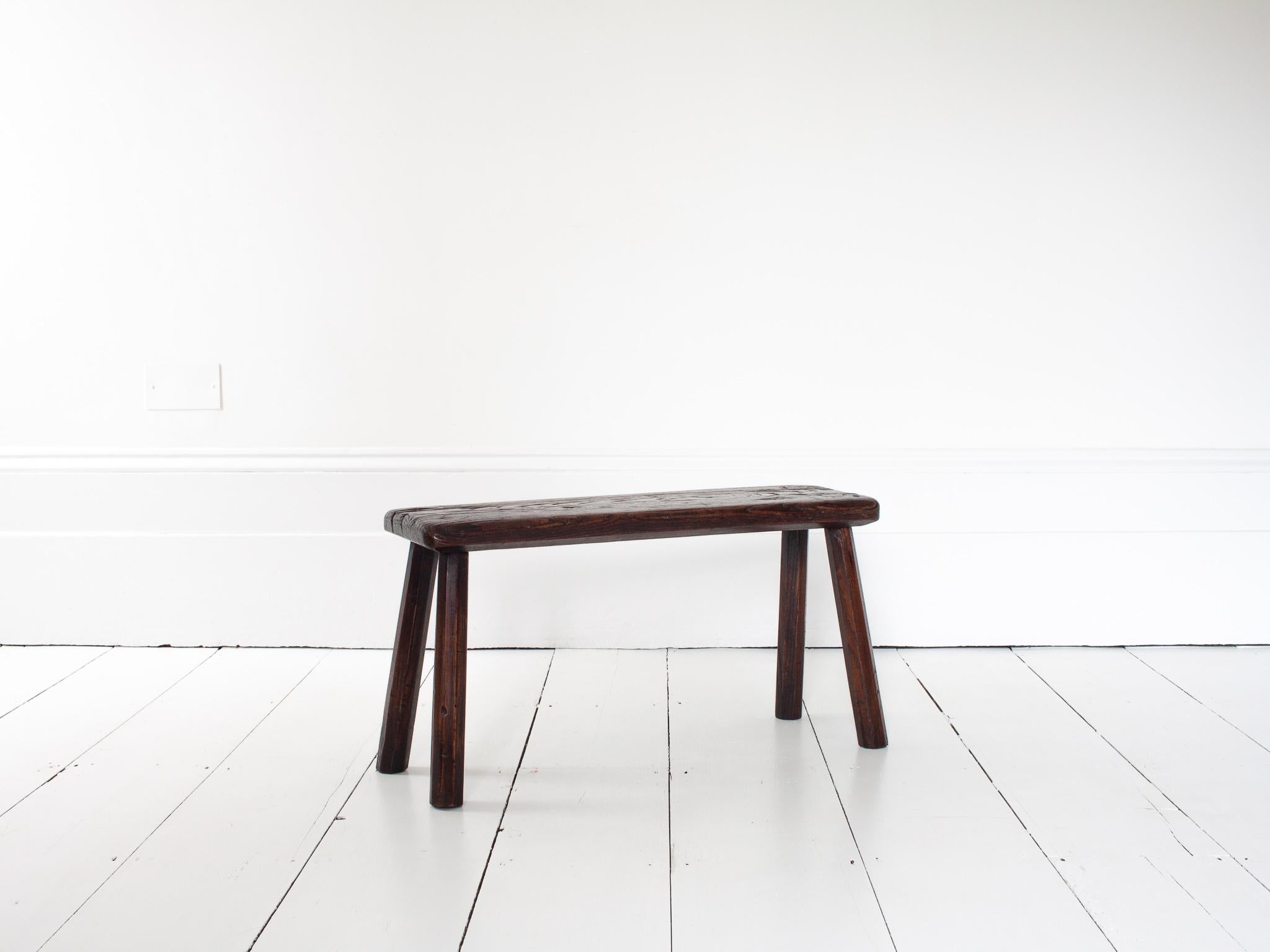 Rustic, Primitive, Wabi Sabi, Antique, Naive Vintage Stool/Bench, England 19th C For Sale 11