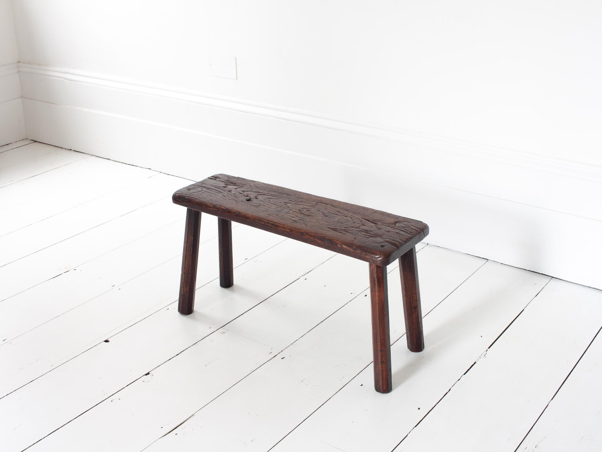 English Rustic, Primitive, Wabi Sabi, Antique, Naive Vintage Stool/Bench, England 19th C For Sale