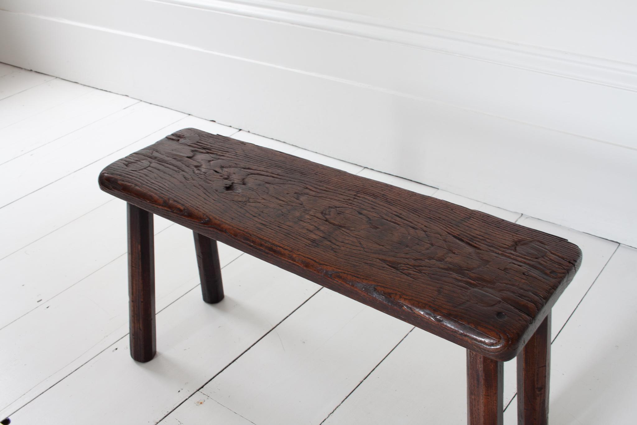 Wood Rustic, Primitive, Wabi Sabi, Antique, Naive Vintage Stool/Bench, England 19th C For Sale