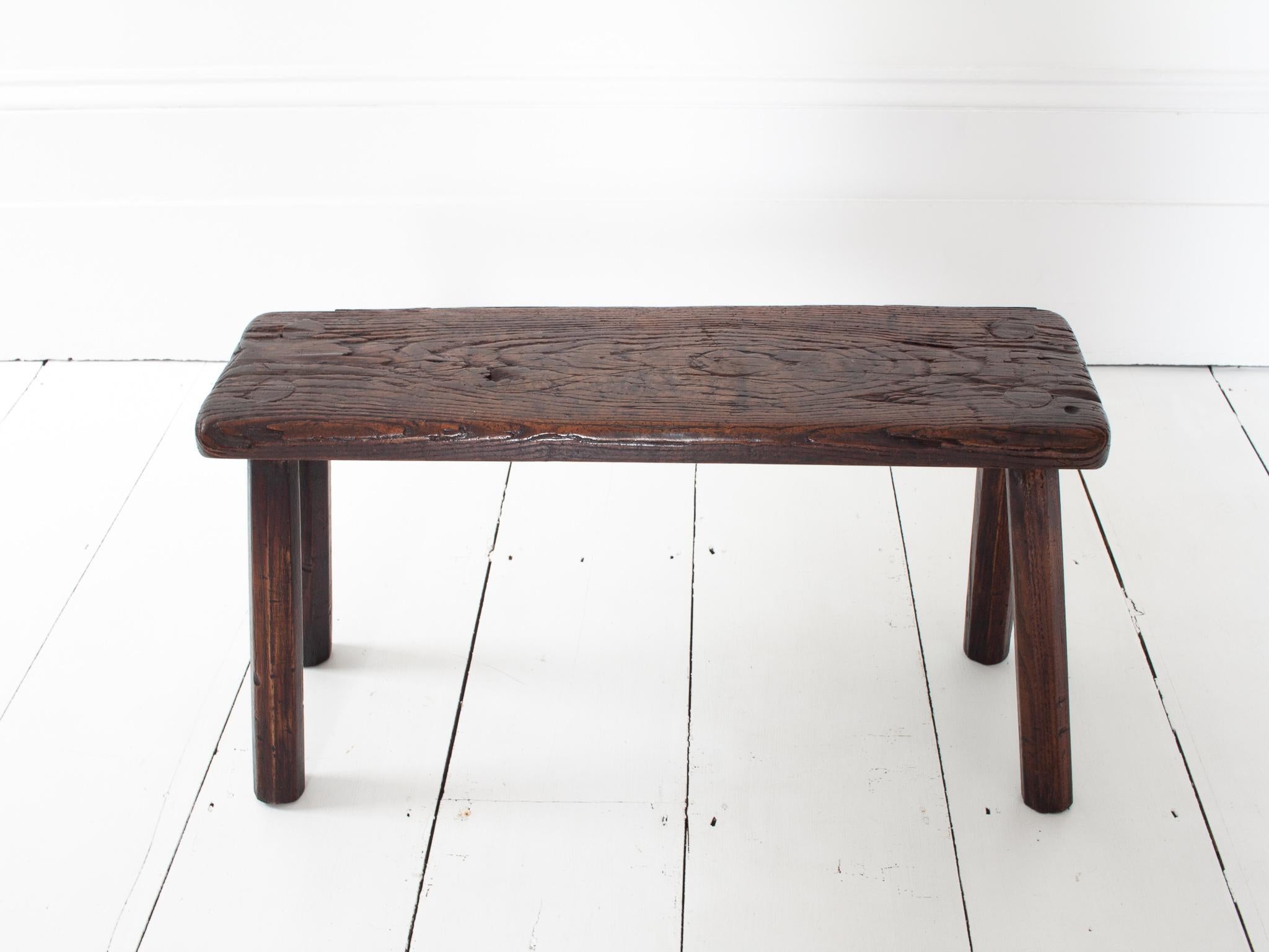 Rustic, Primitive, Wabi Sabi, Antique, Naive Vintage Stool/Bench, England 19th C For Sale 2