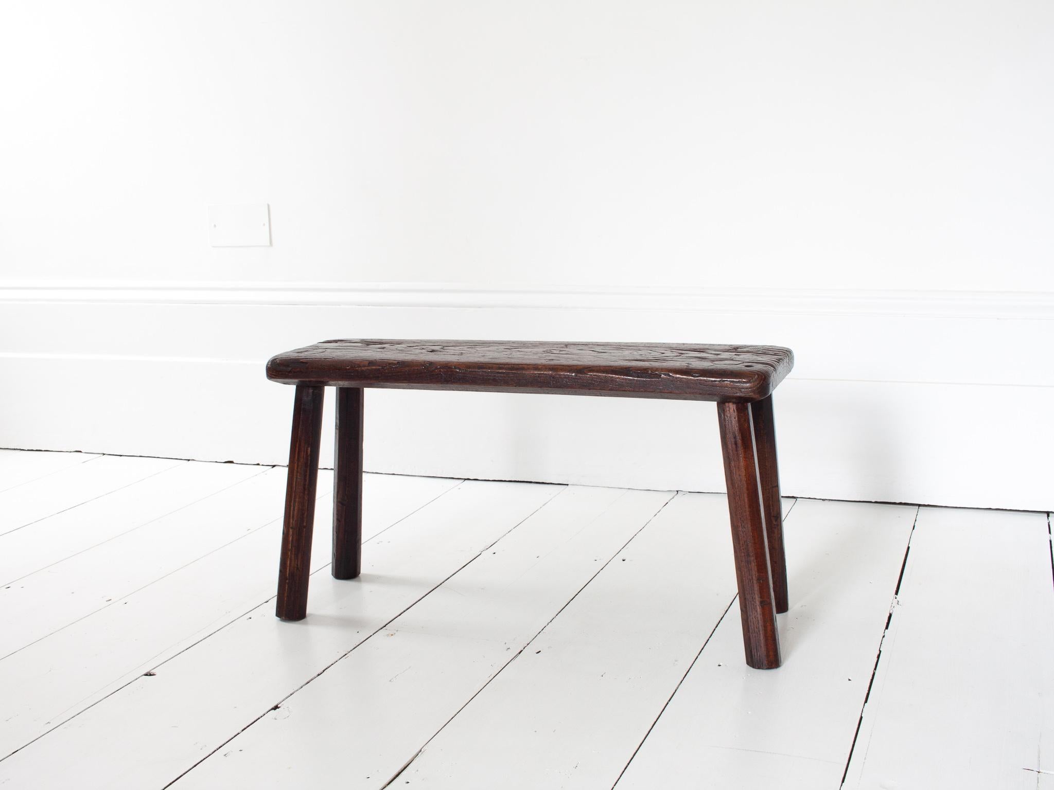 Rustic, Primitive, Wabi Sabi, Antique, Naive Vintage Stool/Bench, England 19th C For Sale 4