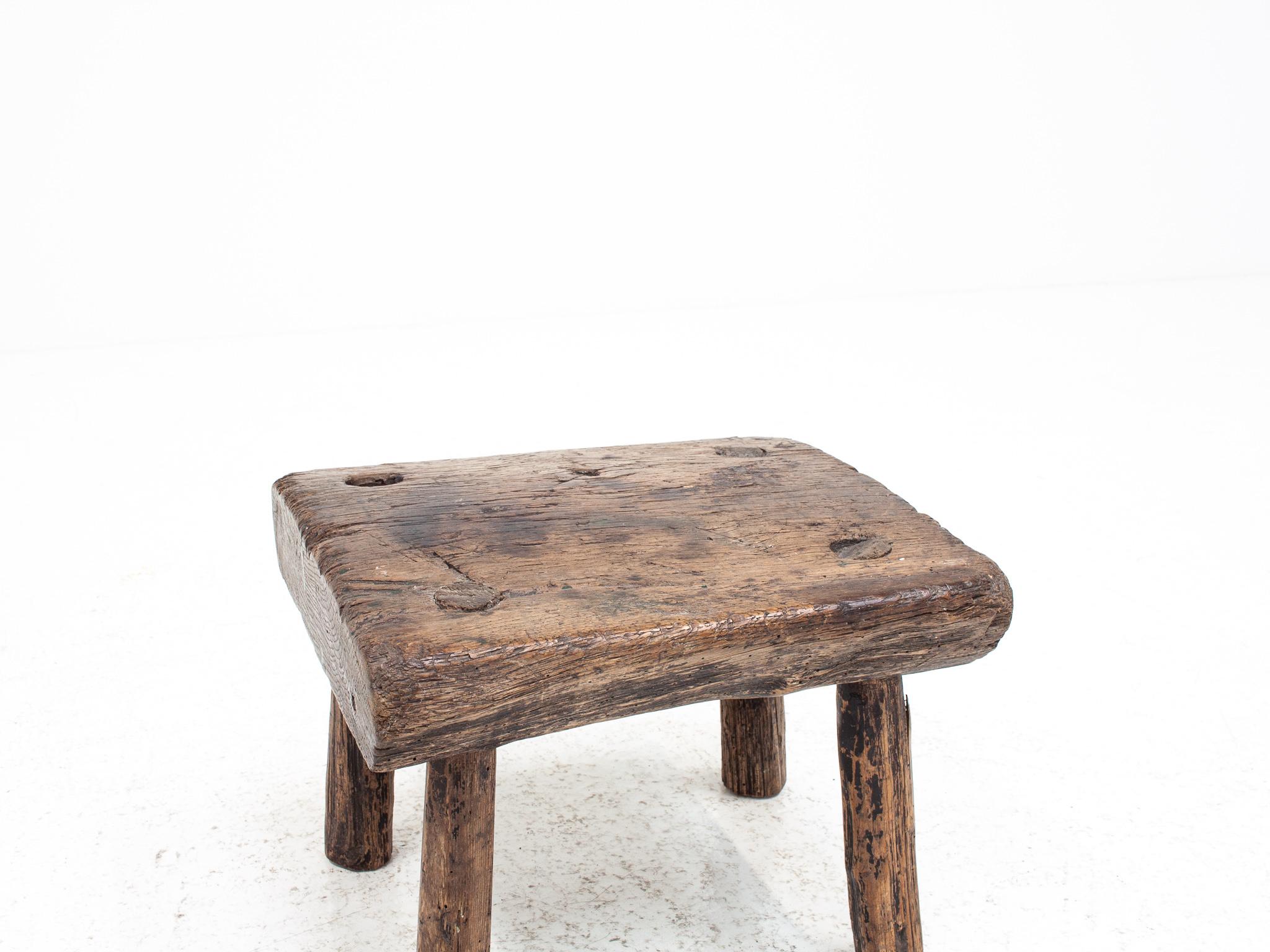 Rústico, Primitivo, Wabi Sabi, Antiguo, Ingenuo Taburete/Mesa Vintage, Inglaterra c1900s 6