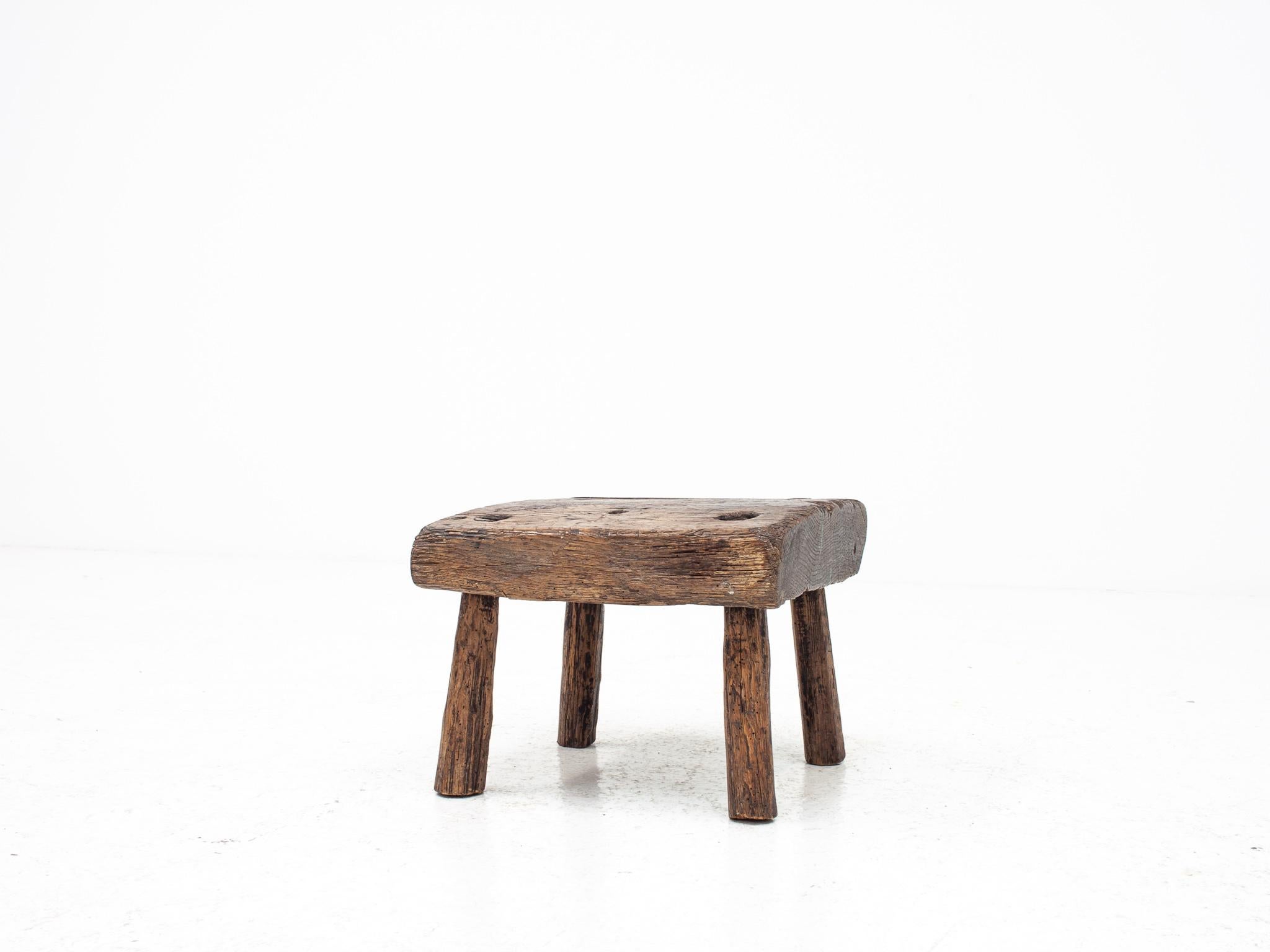 Rústico, Primitivo, Wabi Sabi, Antiguo, Ingenuo Taburete/Mesa Vintage, Inglaterra c1900s siglo XIX