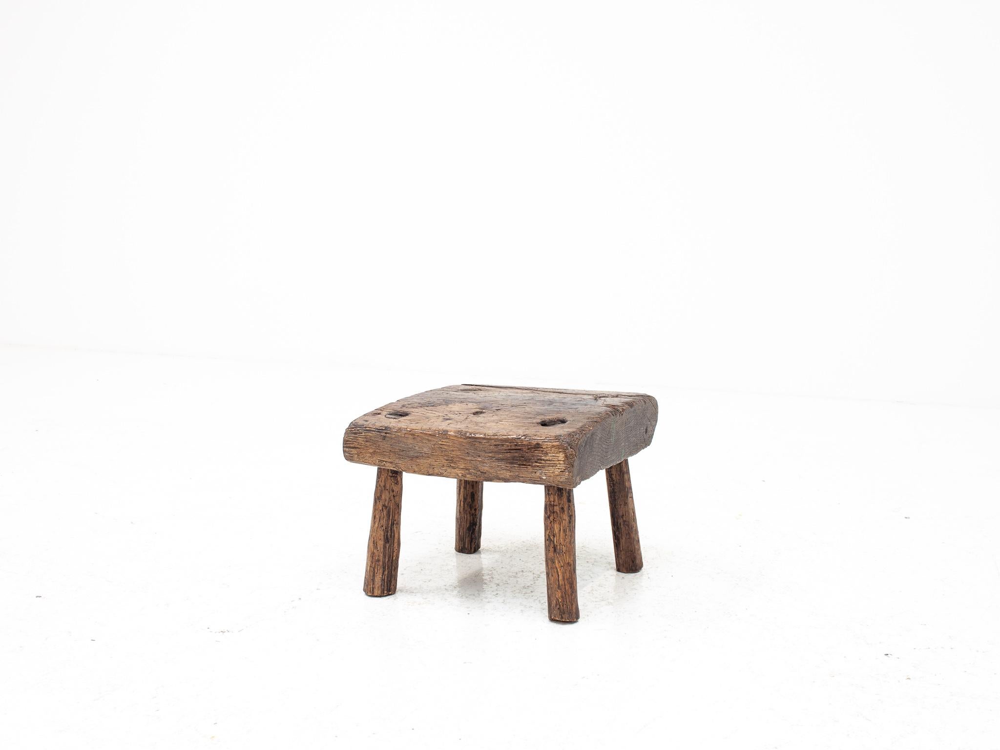 Rústico, Primitivo, Wabi Sabi, Antiguo, Ingenuo Taburete/Mesa Vintage, Inglaterra c1900s 1