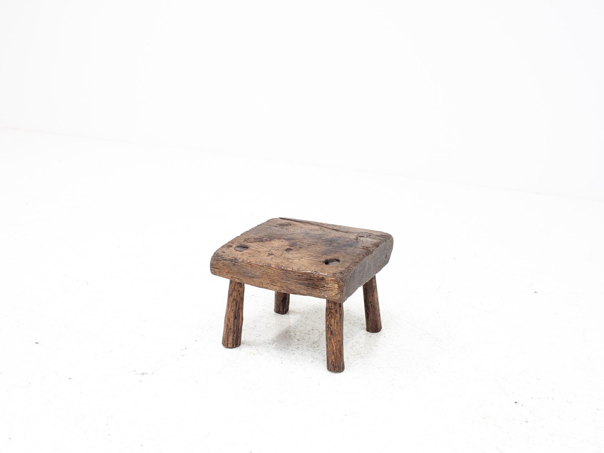 Rústico, Primitivo, Wabi Sabi, Antiguo, Ingenuo Taburete/Mesa Vintage, Inglaterra c1900s 3