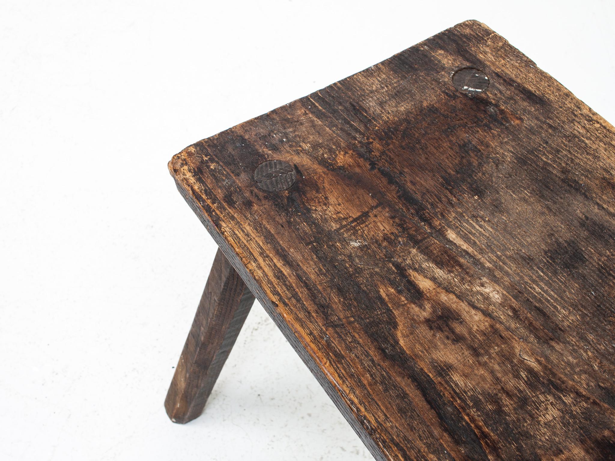 Rustic, Primitive, Wabi Sabi, Naive Vintage Antique Stool, Table. England, C1800 4