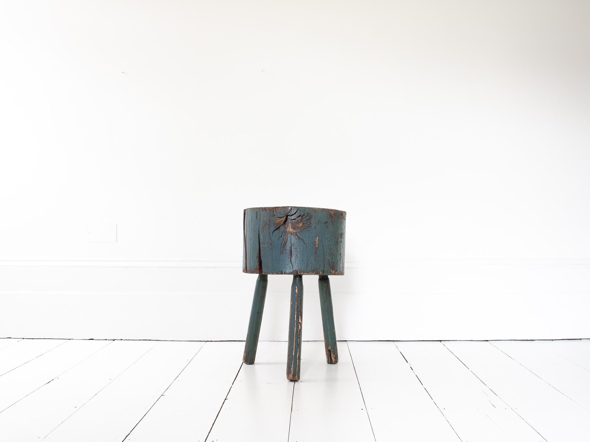 English Rustic, Primitive, Wabi Sabi, Naive Vintage Chopping Block Table, England, c19th For Sale