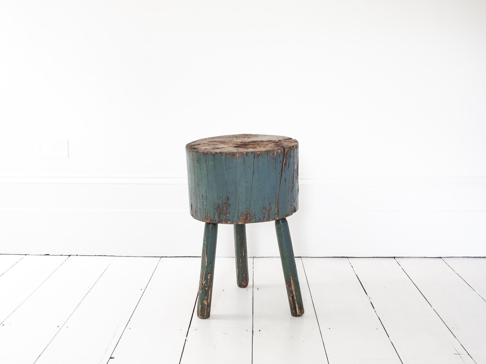 Wood Rustic, Primitive, Wabi Sabi, Naive Vintage Chopping Block Table, England, c19th For Sale