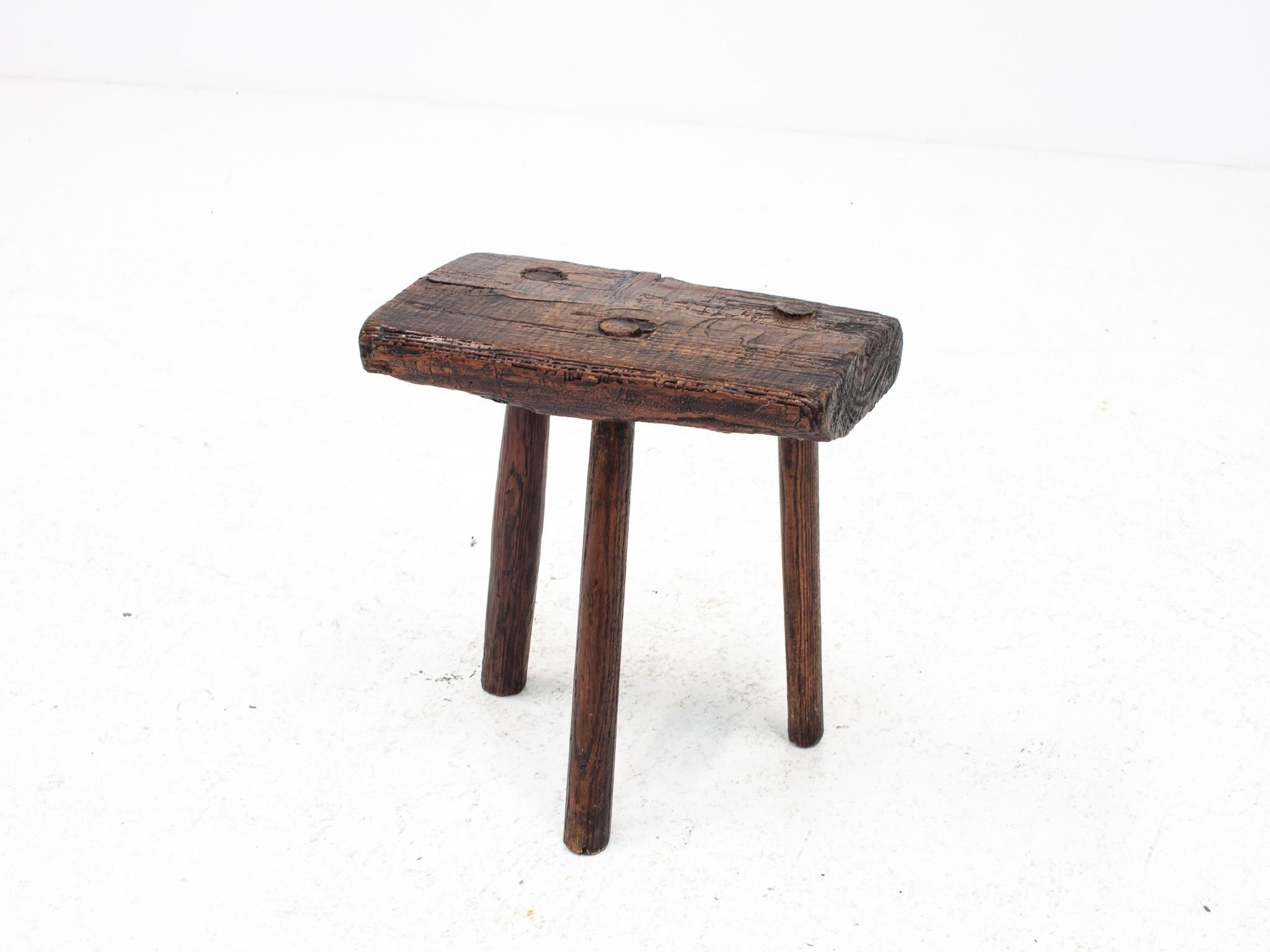 Rustic, Primitive, Wabi Sabi, Naive Vintage Stool, Table, England, c1800s For Sale 4