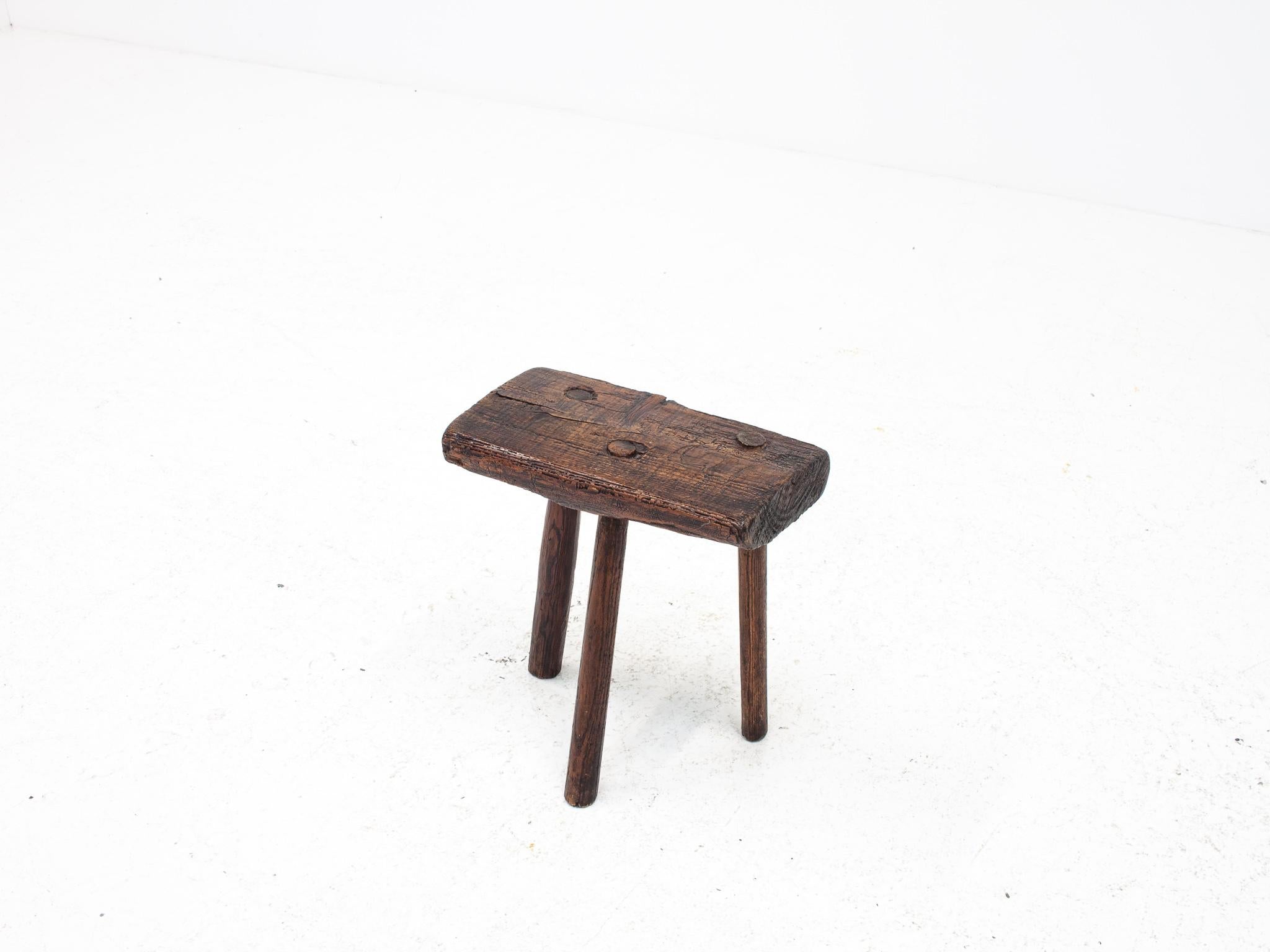 Rustic, Primitive, Wabi Sabi, Naive Vintage Stool, Table, England, c1800s For Sale 5