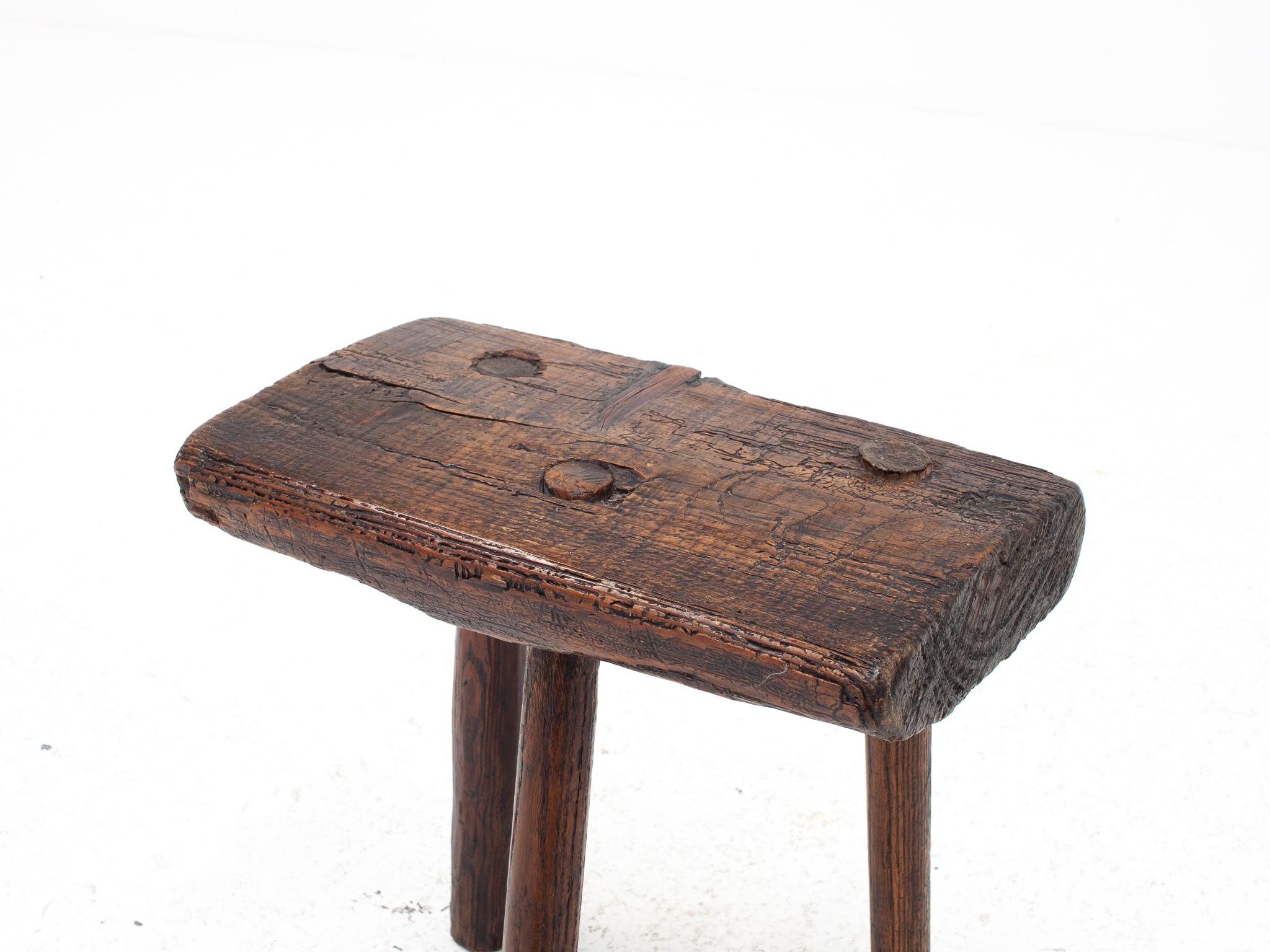 Rustic, Primitive, Wabi Sabi, Naive Vintage Stool, Table, England, c1800s For Sale 6
