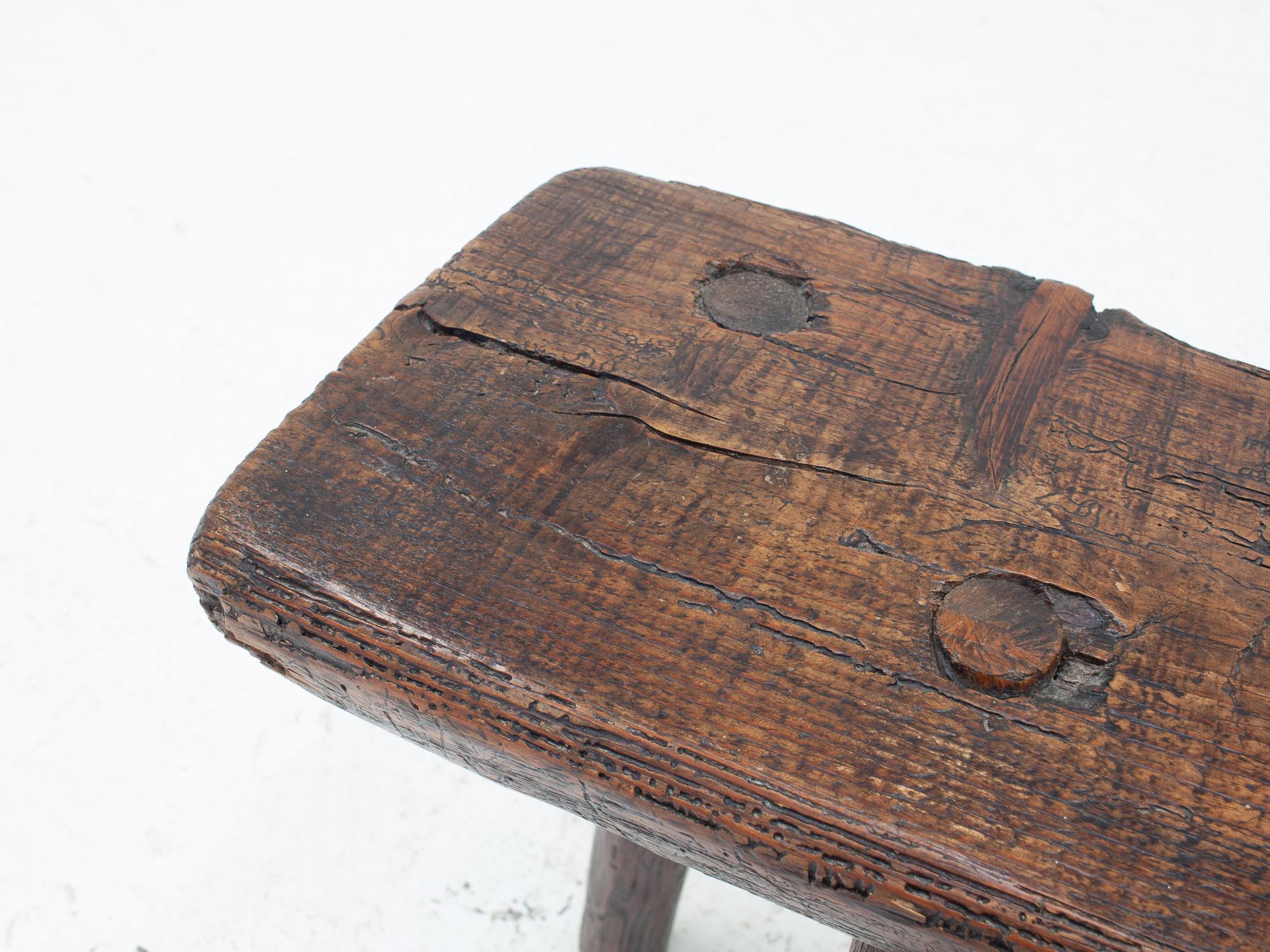 Rustic, Primitive, Wabi Sabi, Naive Vintage Stool, Table, England, c1800s For Sale 8