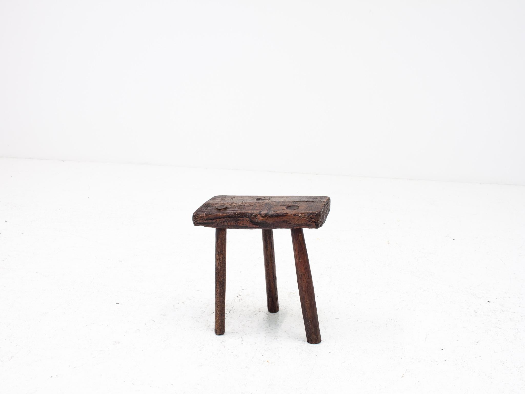 Rustic, Primitive, Wabi Sabi, Naive Vintage Stool, Table, England, c1800s For Sale 10