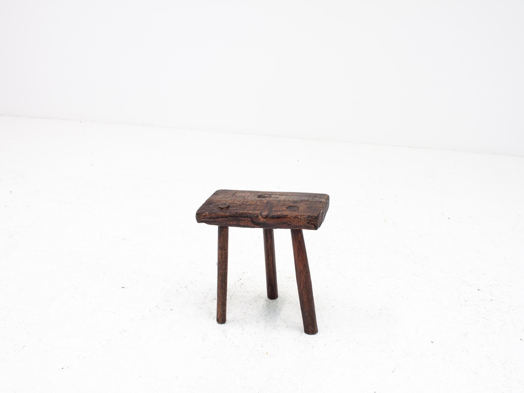 Rustic, Primitive, Wabi Sabi, Naive Vintage Stool, Table, England, c1800s For Sale 11