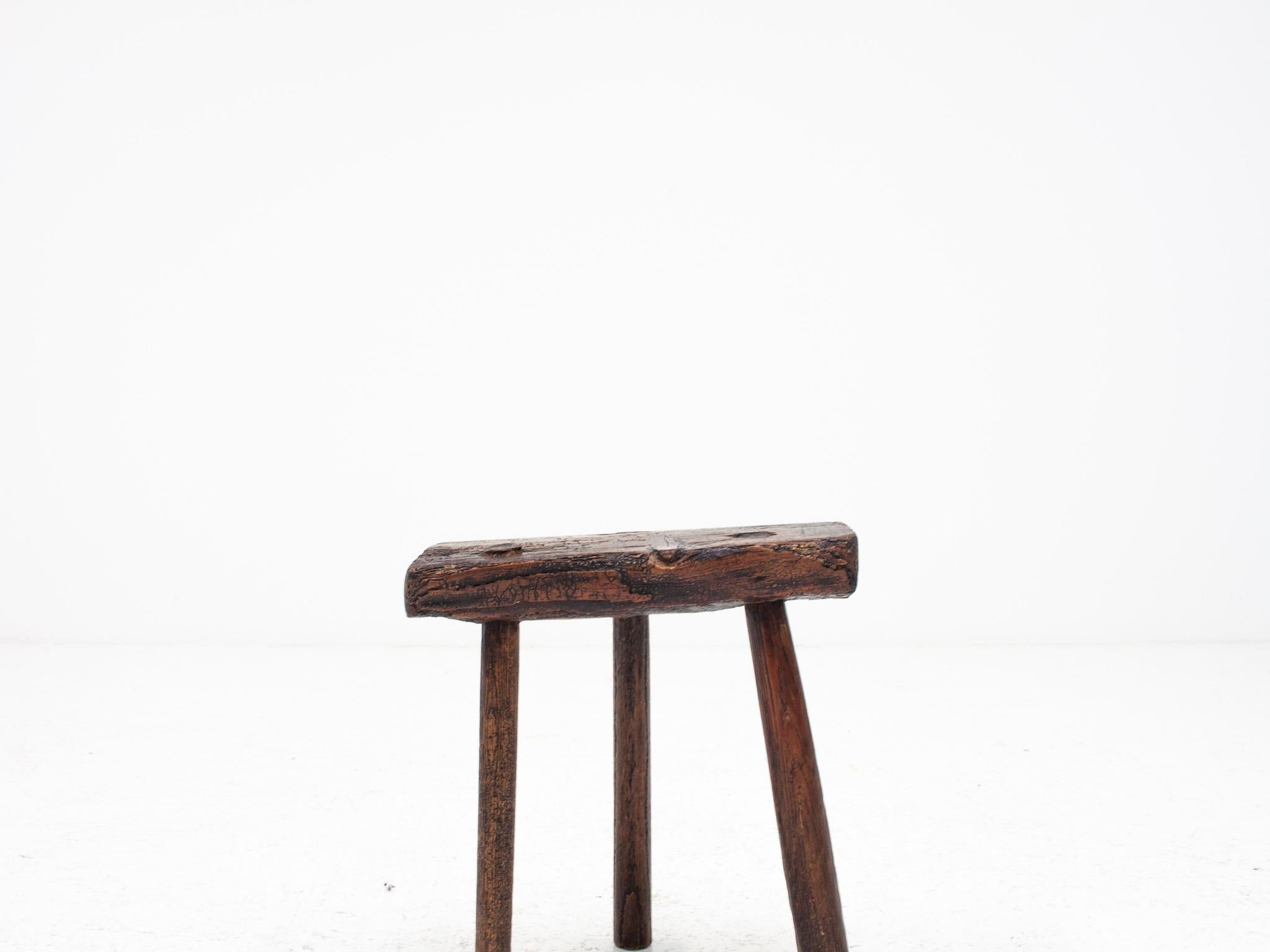 Rustic, Primitive, Wabi Sabi, Naive Vintage Stool, Table, England, c1800s For Sale 12