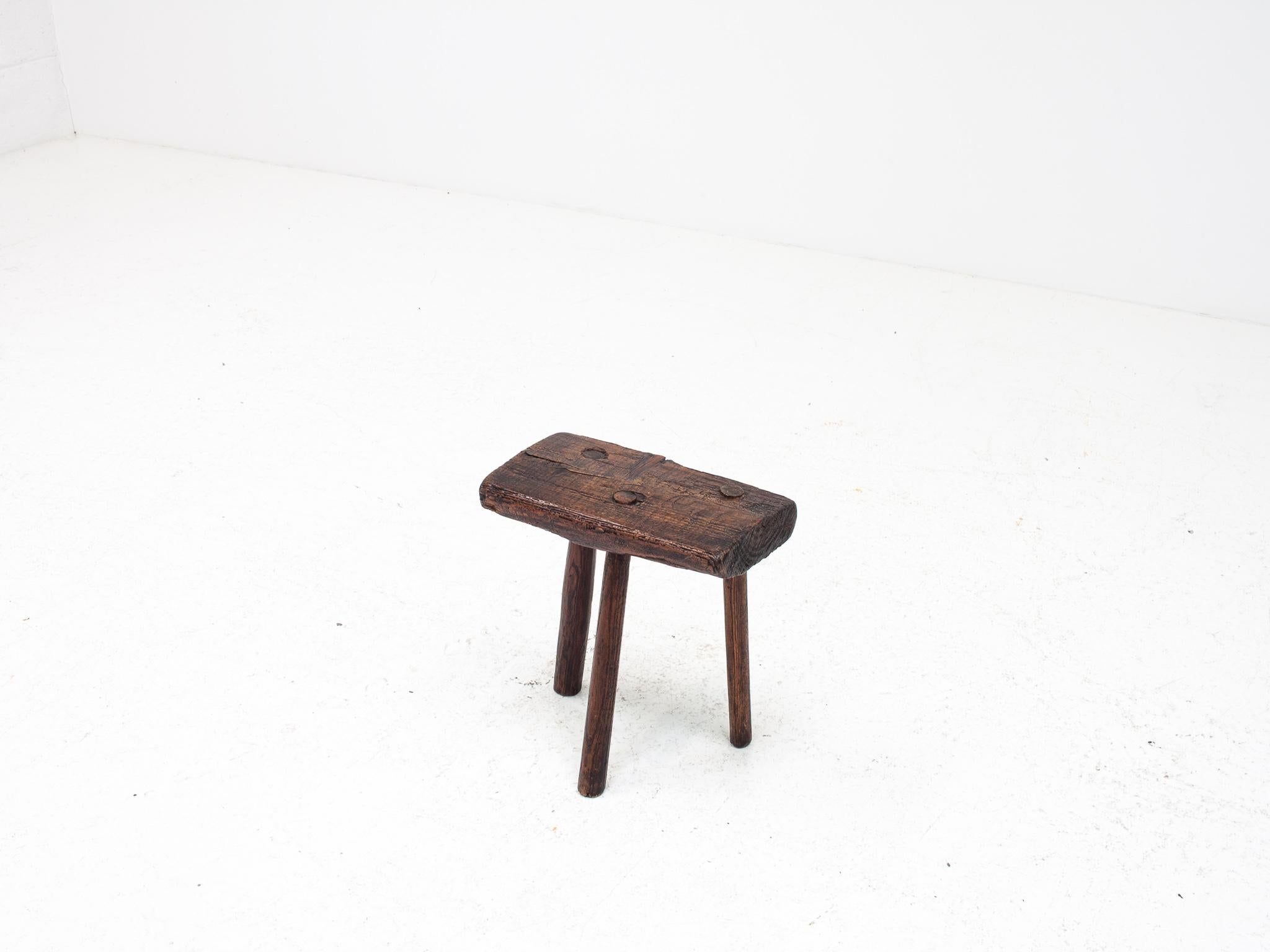 Rustic, Primitive, Wabi Sabi, Naive Vintage Stool, Table, England, c1800s In Good Condition For Sale In London Road, Baldock, Hertfordshire