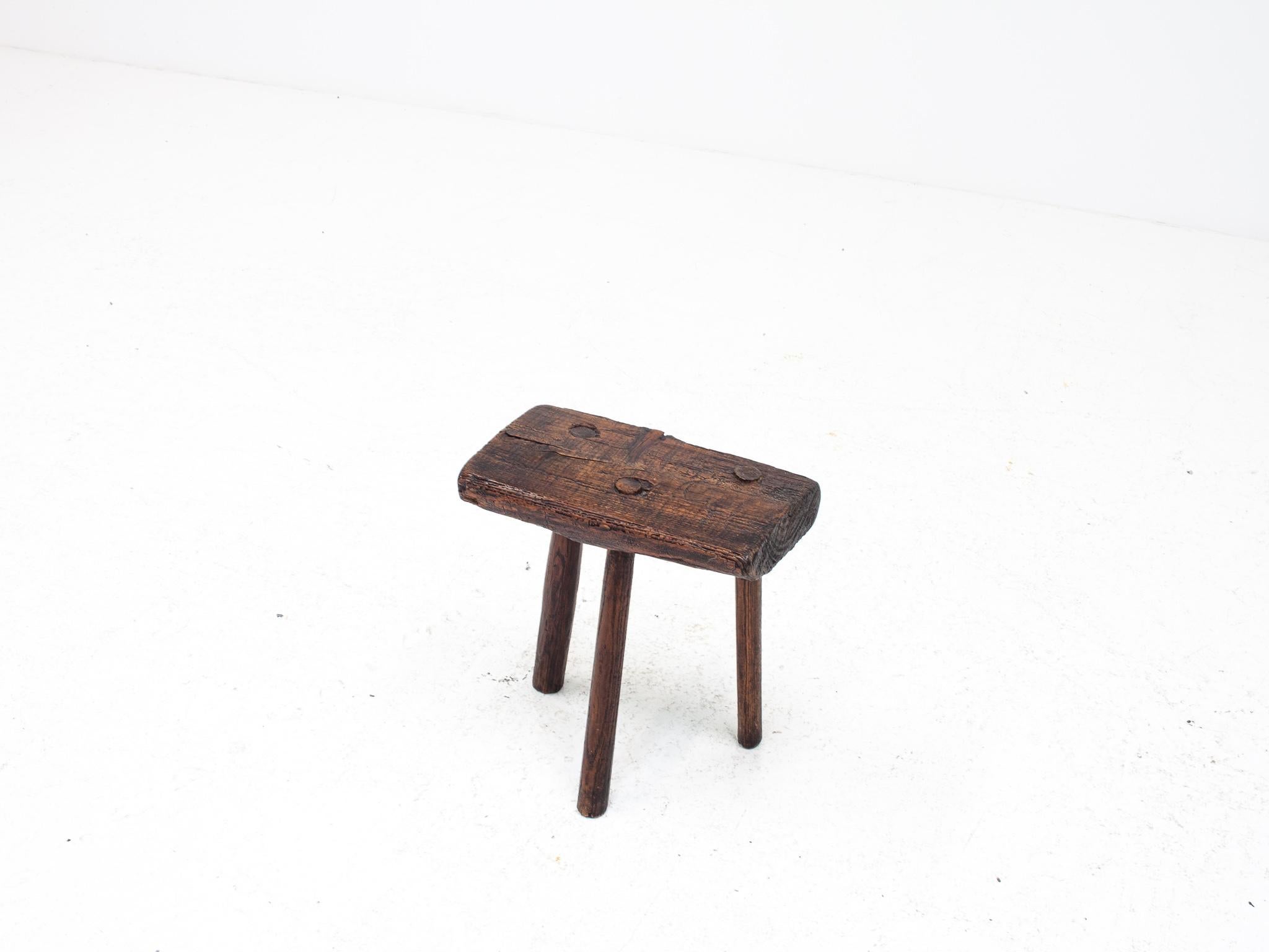19th Century Rustic, Primitive, Wabi Sabi, Naive Vintage Stool, Table, England, c1800s For Sale