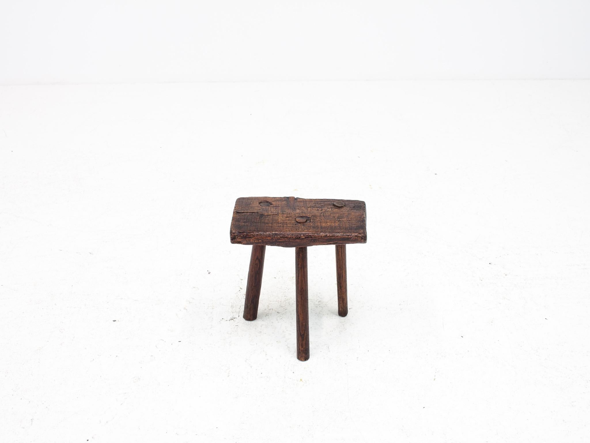 Rustic, Primitive, Wabi Sabi, Naive Vintage Stool, Table, England, c1800s For Sale 3
