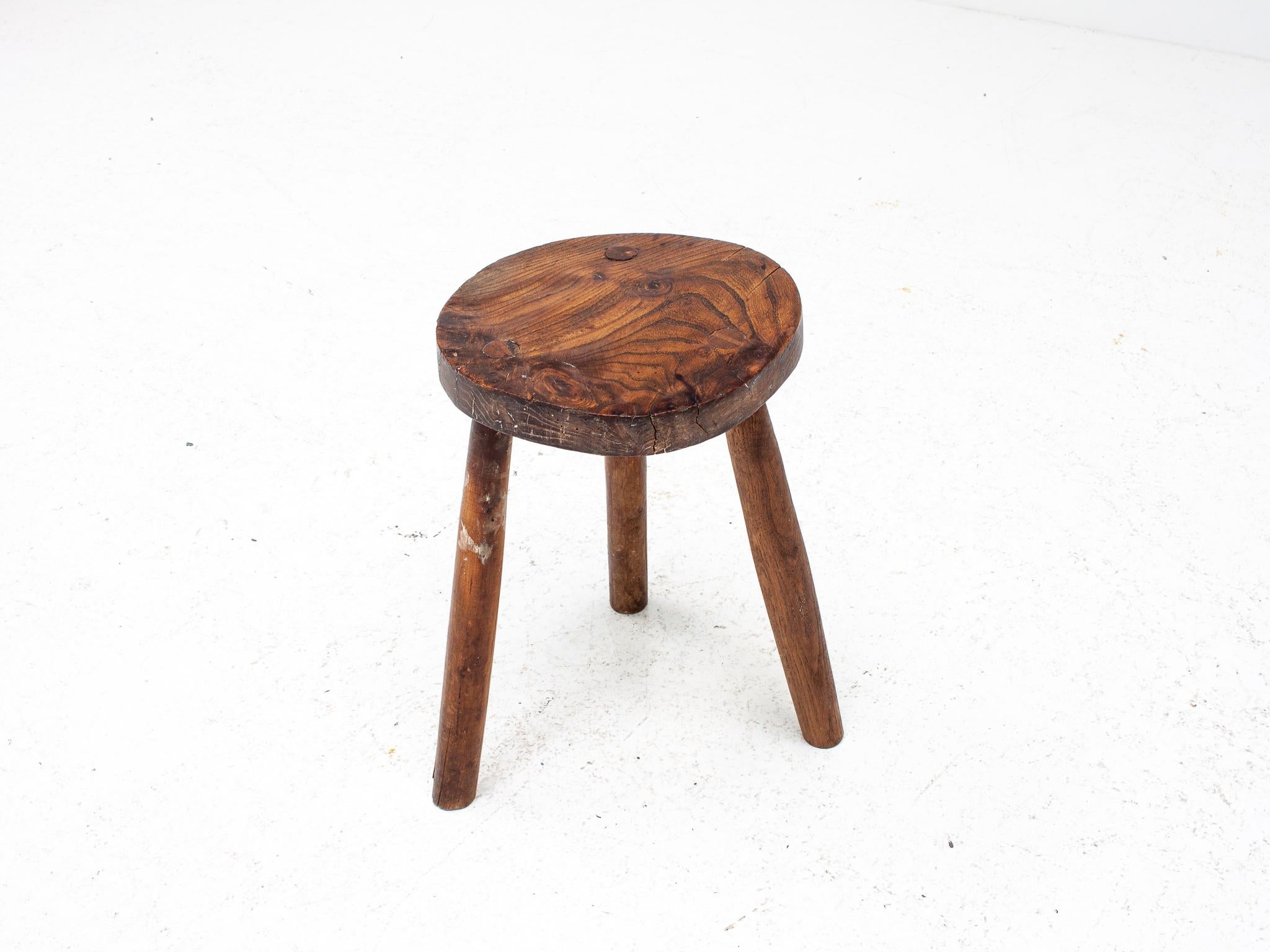 Rustic, Primitive, Wabi Sabi, Naive Vintage Stool, Table, English, c1900s 8