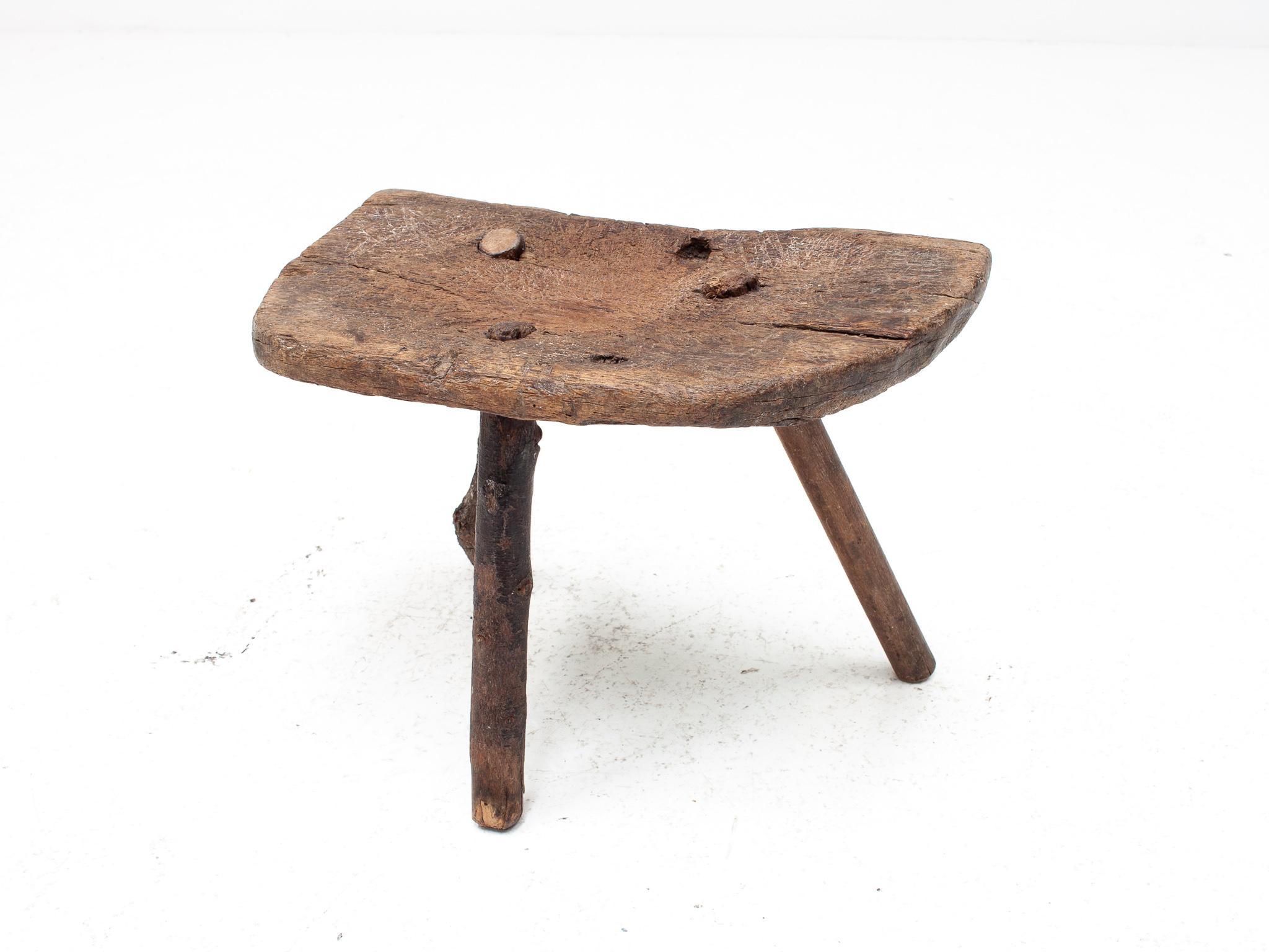 Rustic, Primitive, Wabi Sabi, Naive Vintage Stool, Table, Italy, c1800s In Good Condition In London Road, Baldock, Hertfordshire