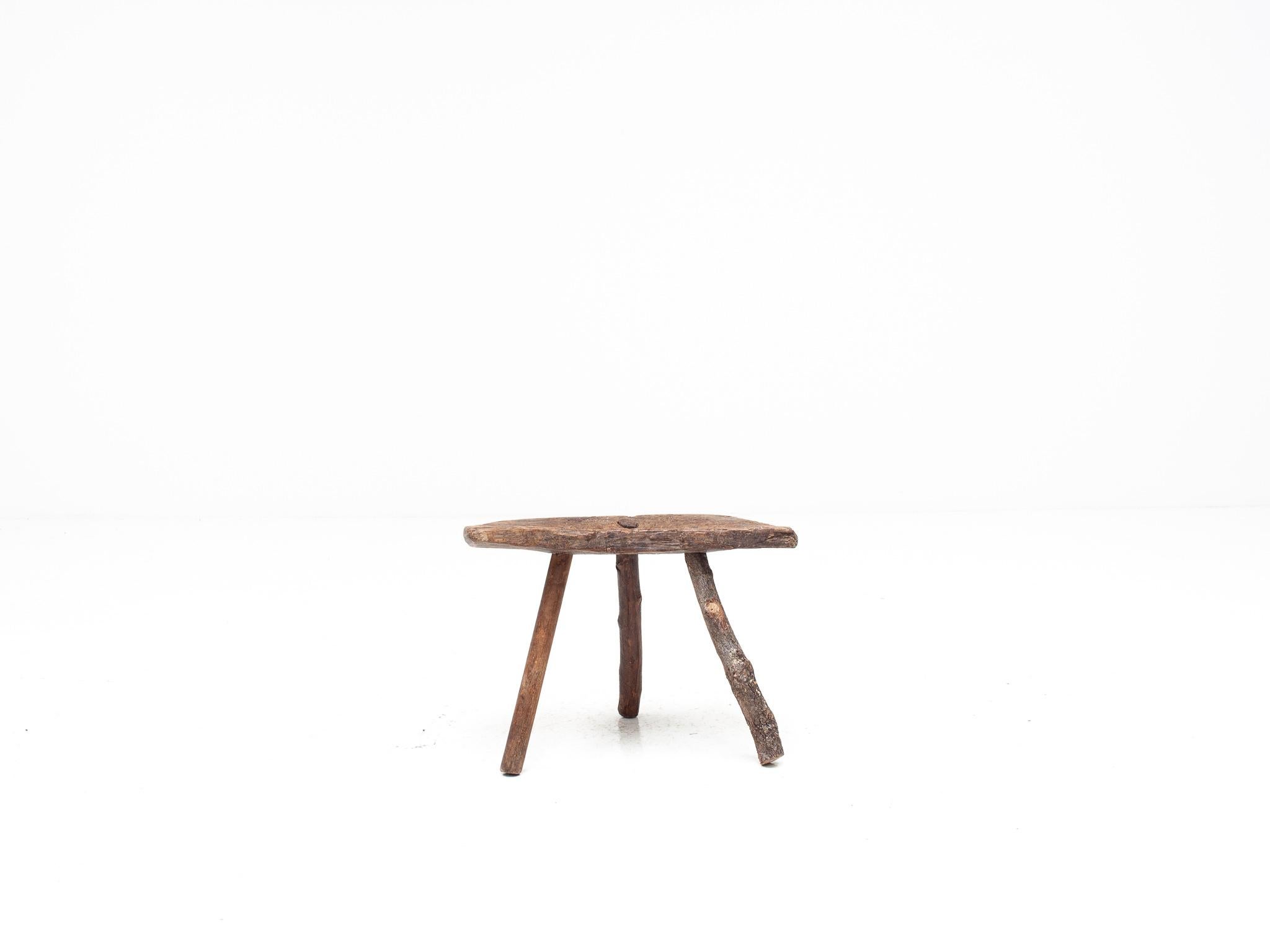 Wood Rustic, Primitive, Wabi Sabi, Naive Vintage Stool, Table, Italy, c1800s For Sale