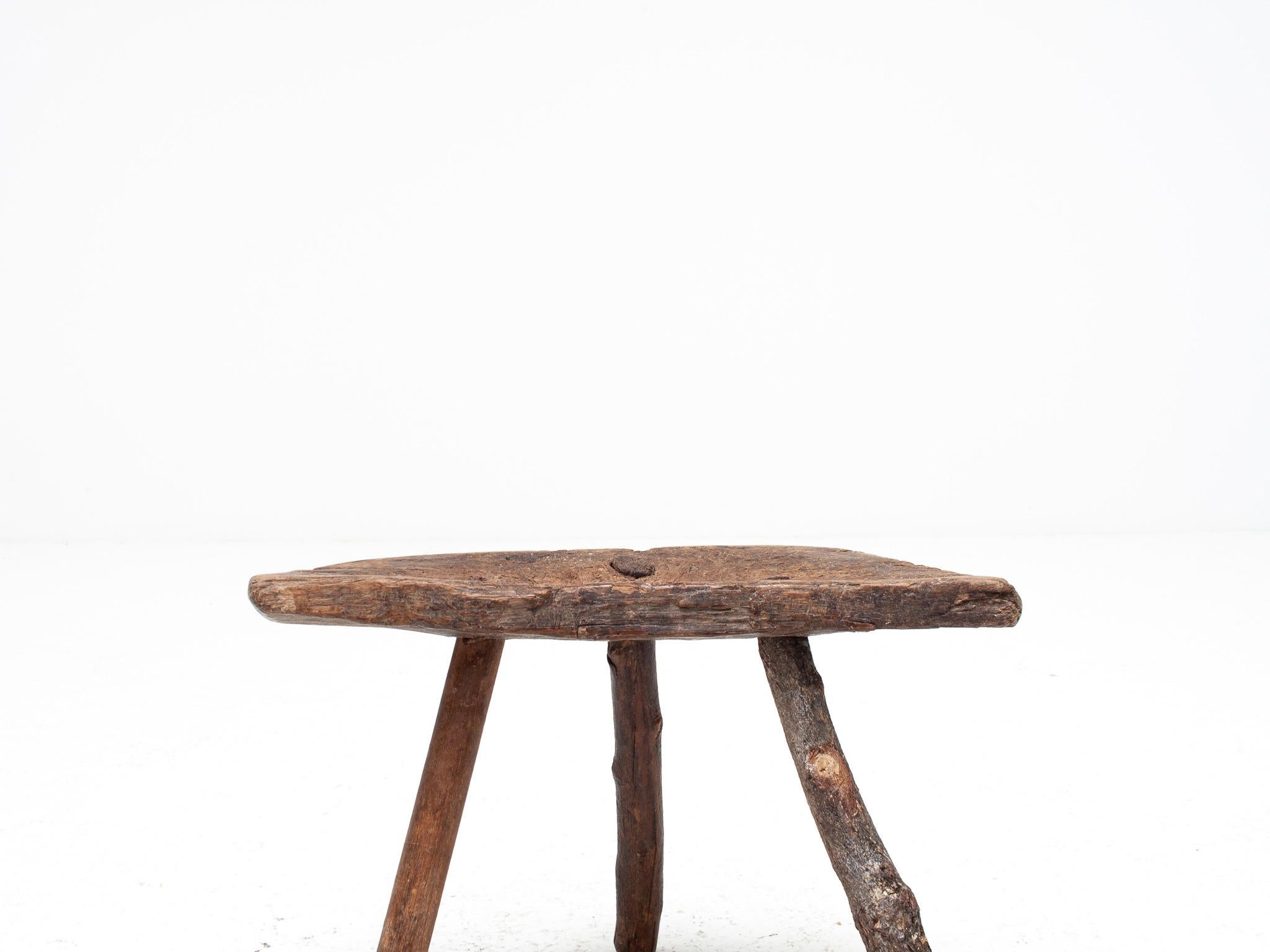 Wood Rustic, Primitive, Wabi Sabi, Naive Vintage Stool, Table, Italy, c1800s