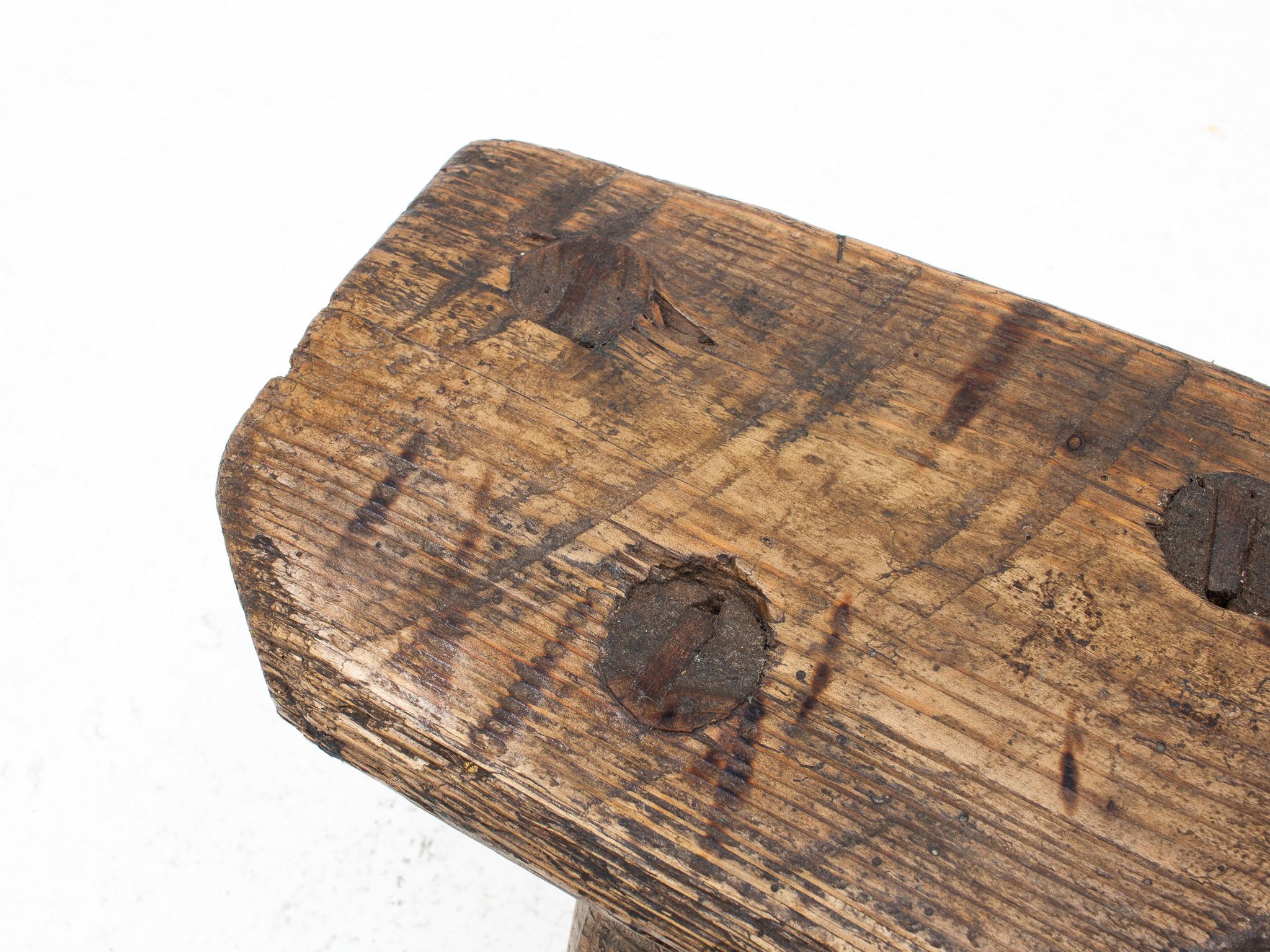 Rustic, Primitive, Wabi Sabi, Naive Vintage Stool, Table, Welsh, c1900s For Sale 4