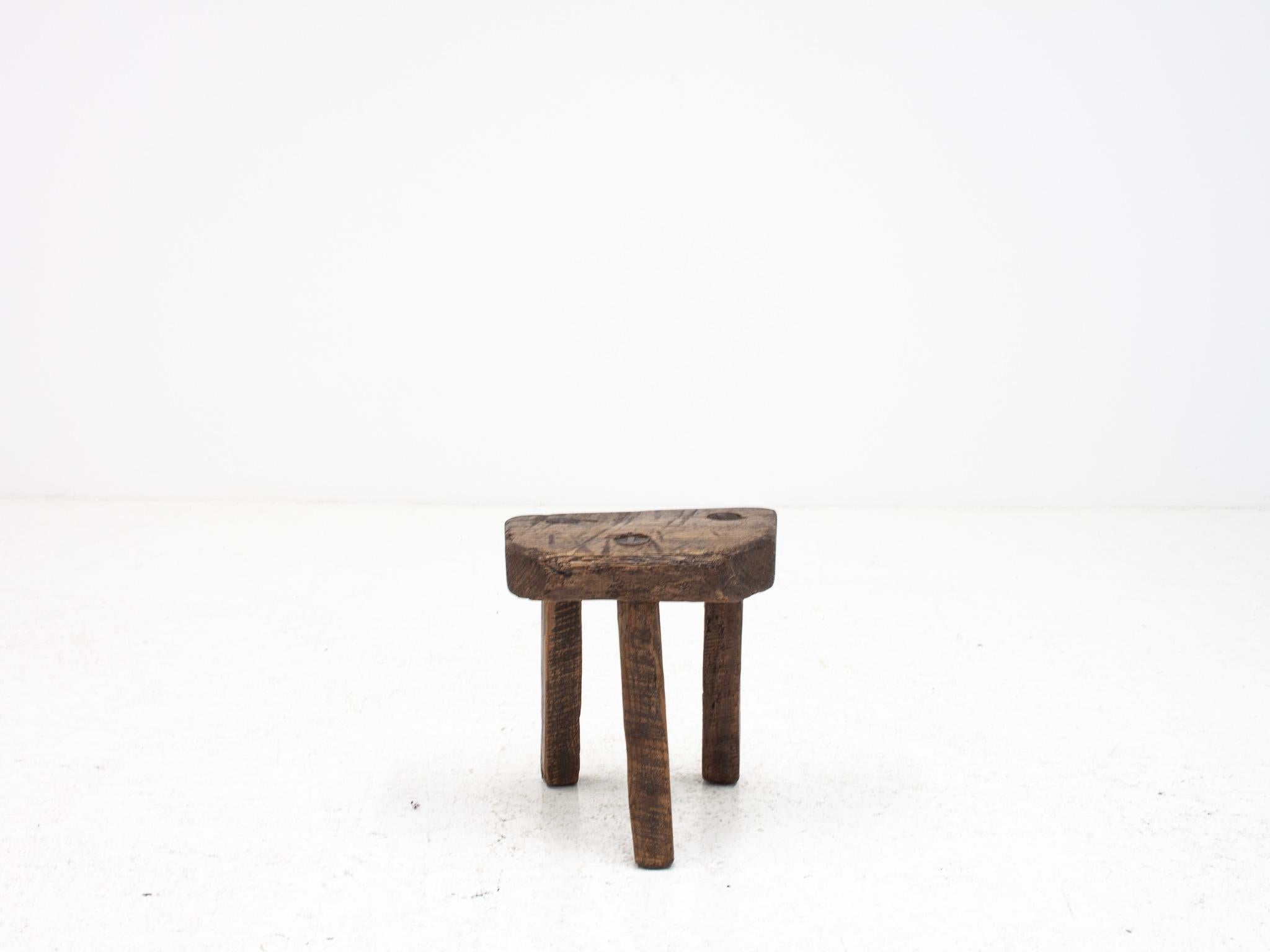 Rustic, Primitive, Wabi Sabi, Naive Vintage Stool, Table, Welsh, c1900s For Sale 7