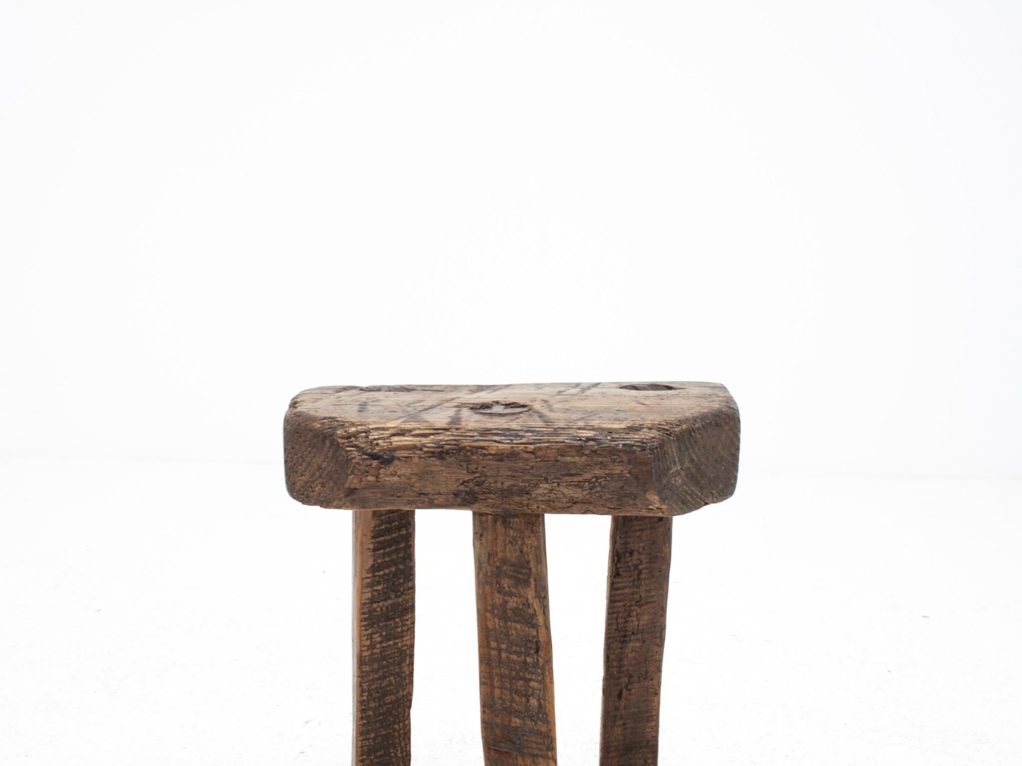 Rustic, Primitive, Wabi Sabi, Naive Vintage Stool, Table, Welsh, c1900s For Sale 8