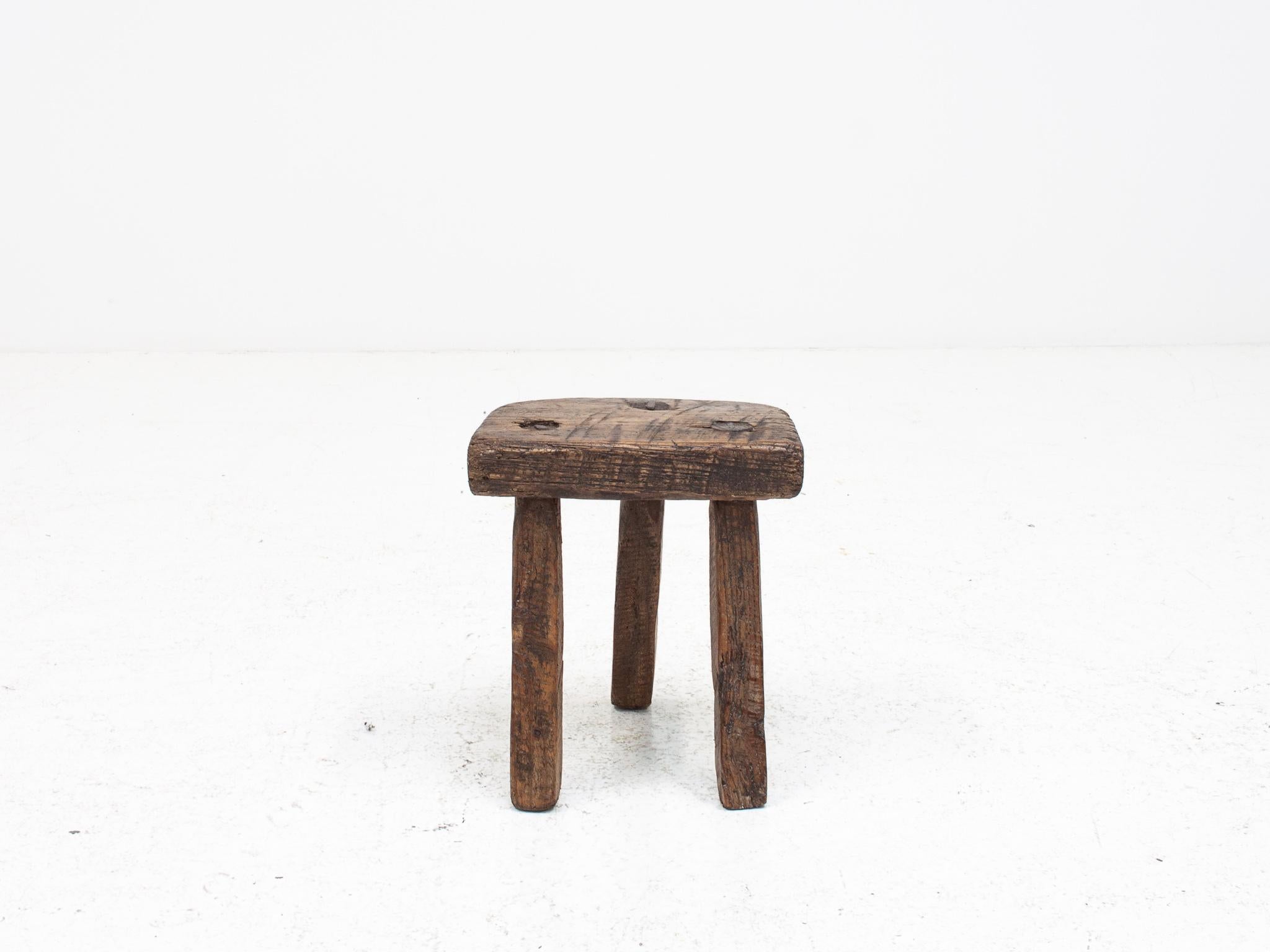 British Rustic, Primitive, Wabi Sabi, Naive Vintage Stool, Table, Welsh, c1900s For Sale