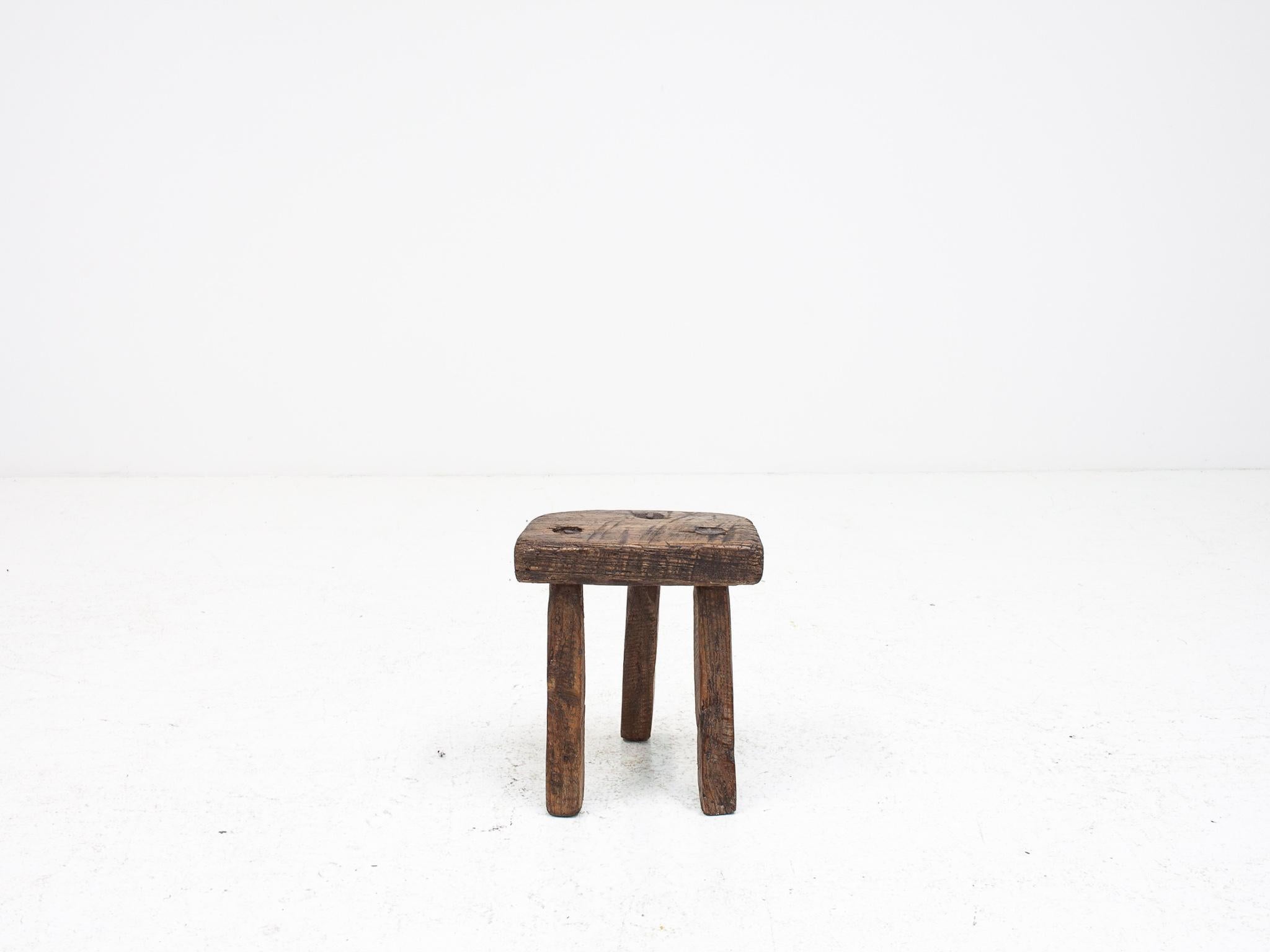 Rustic, Primitive, Wabi Sabi, Naive Vintage Stool, Table, Welsh, c1900s In Good Condition For Sale In London Road, Baldock, Hertfordshire