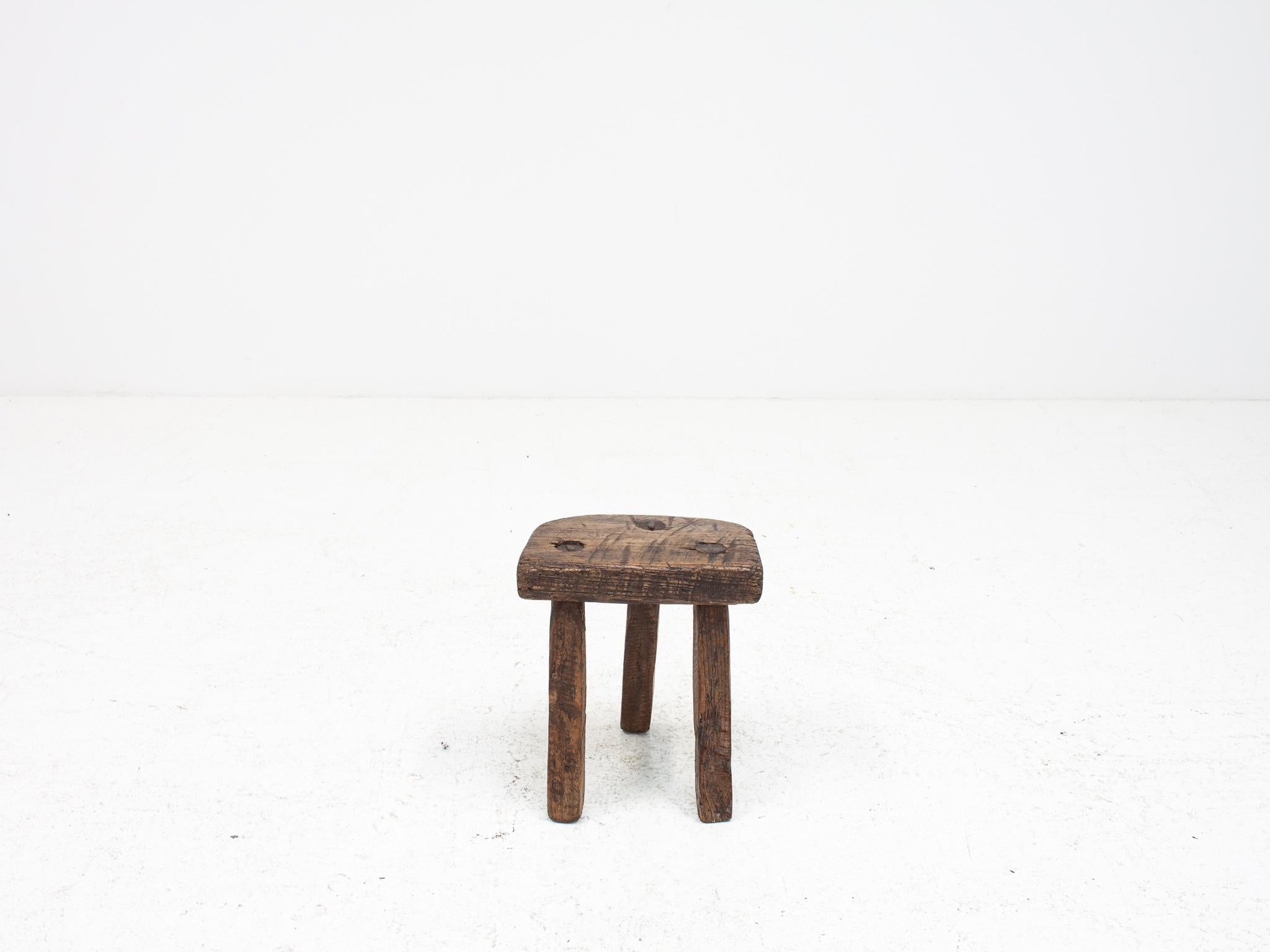 Early 20th Century Rustic, Primitive, Wabi Sabi, Naive Vintage Stool, Table, Welsh, c1900s For Sale
