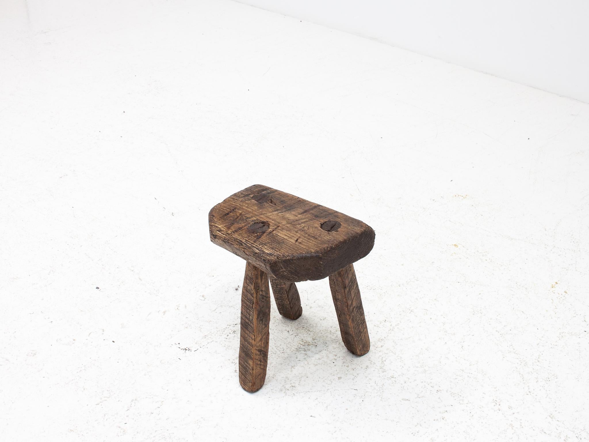 Wood Rustic, Primitive, Wabi Sabi, Naive Vintage Stool, Table, Welsh, c1900s For Sale