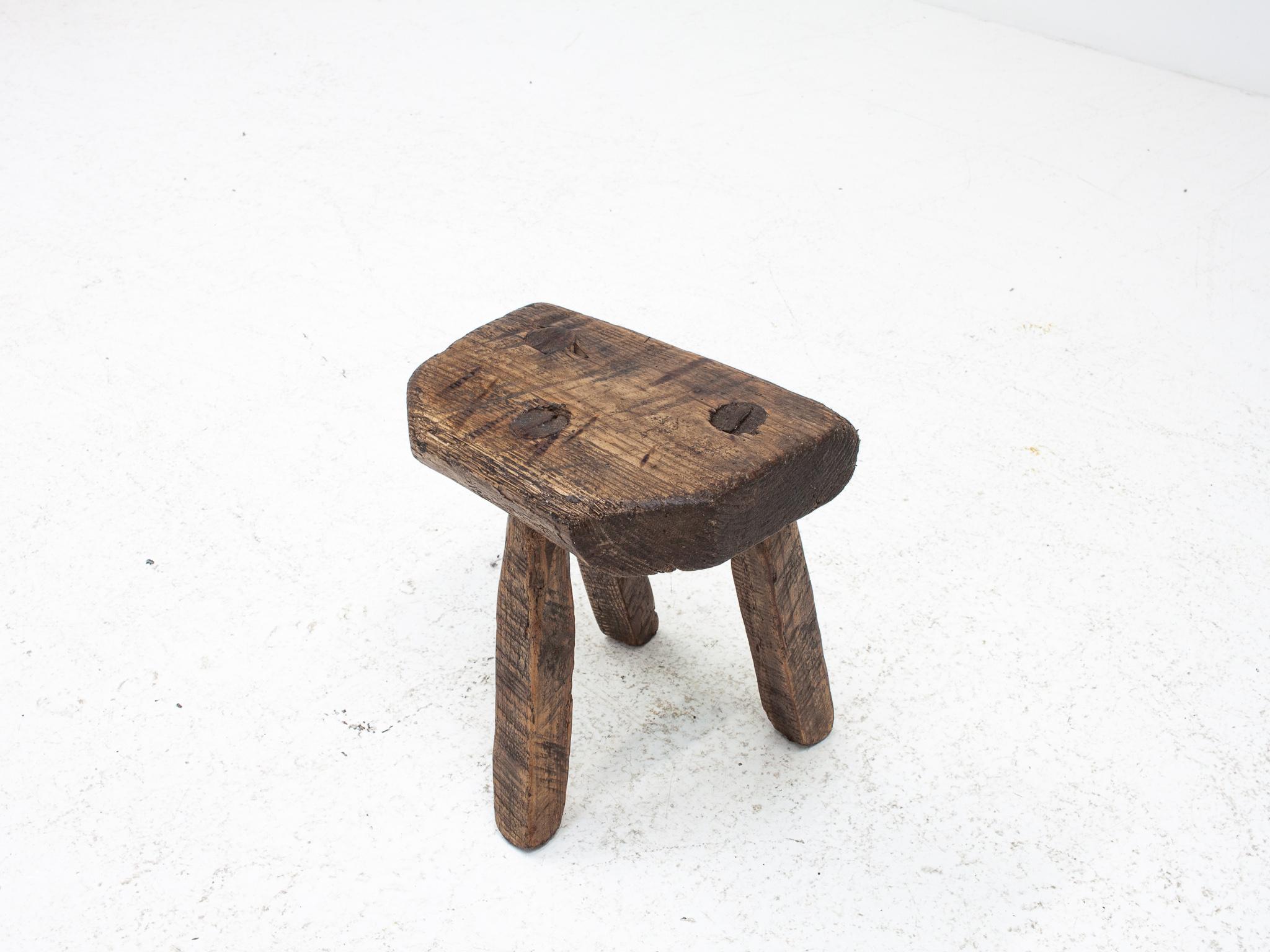 Rustic, Primitive, Wabi Sabi, Naive Vintage Stool, Table, Welsh, c1900s For Sale 1