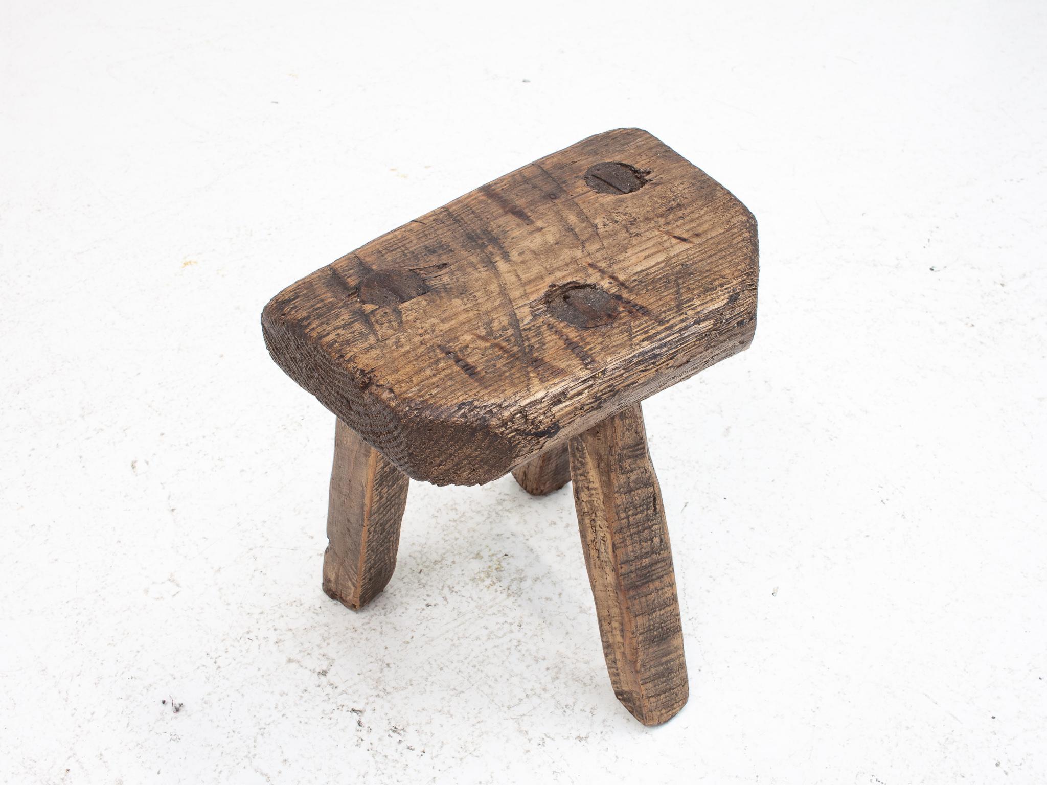 Rustic, Primitive, Wabi Sabi, Naive Vintage Stool, Table, Welsh, c1900s For Sale 2