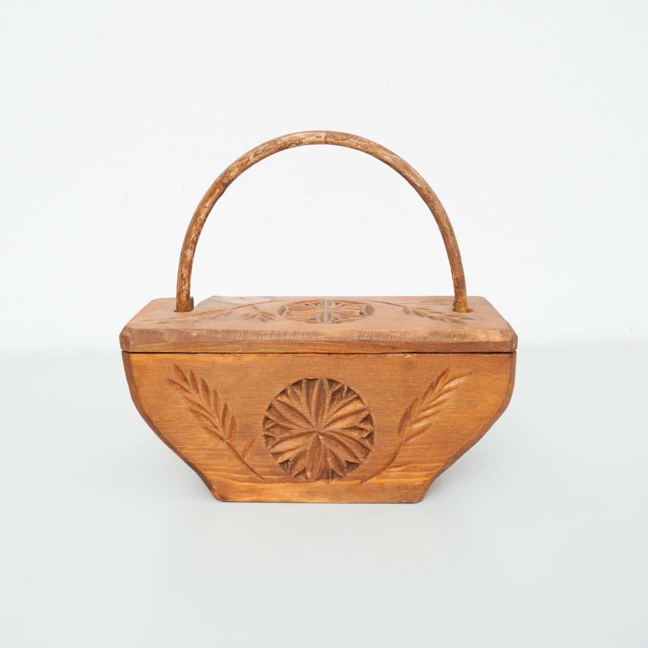 French Rustic Primitive Wood Hand Carved Basket, circa 1950 For Sale