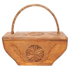 Rustic Primitive Wood Hand Carved Basket, circa 1950